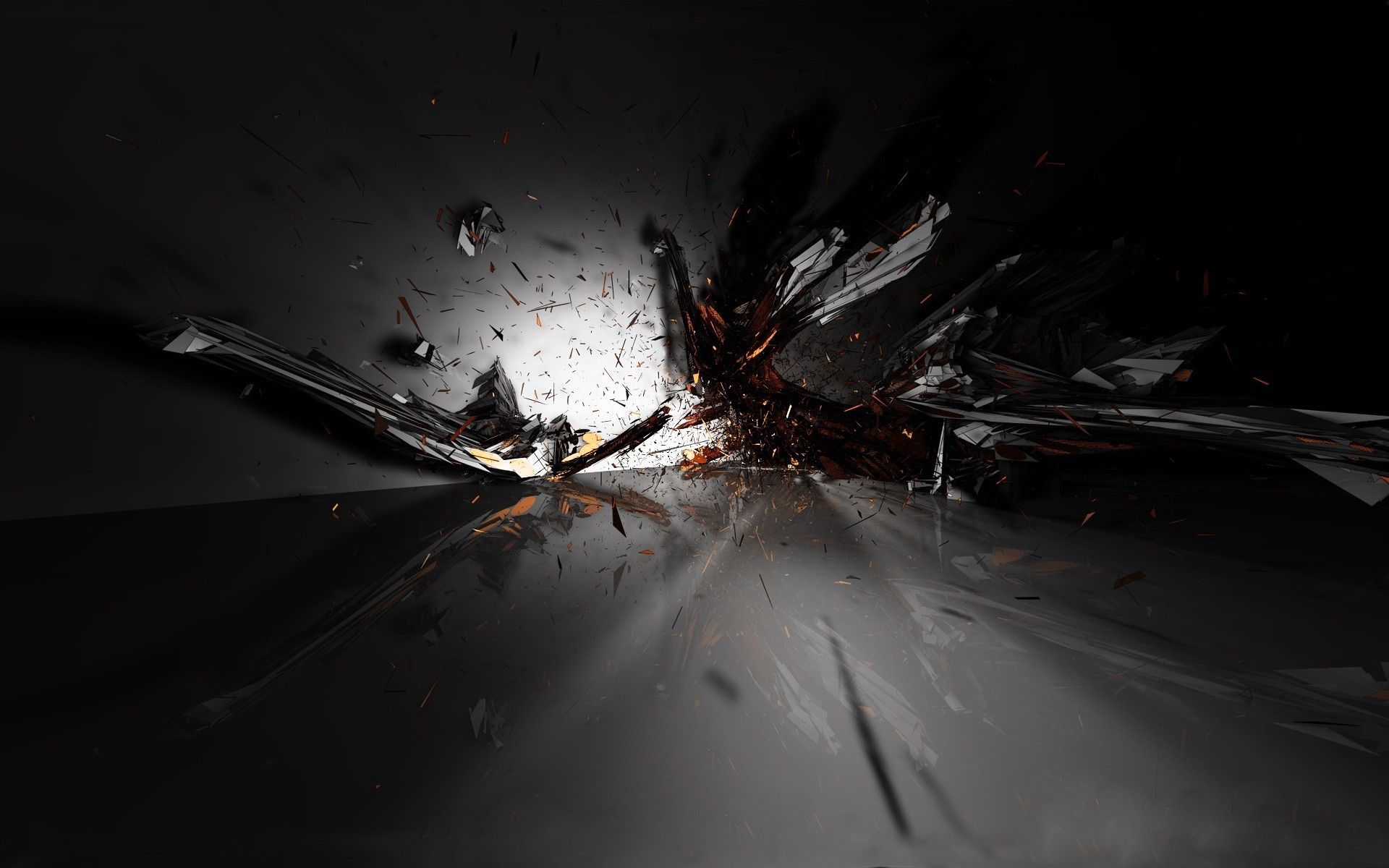 abstract, black, explosion, shards, smithereens 4K Ultra