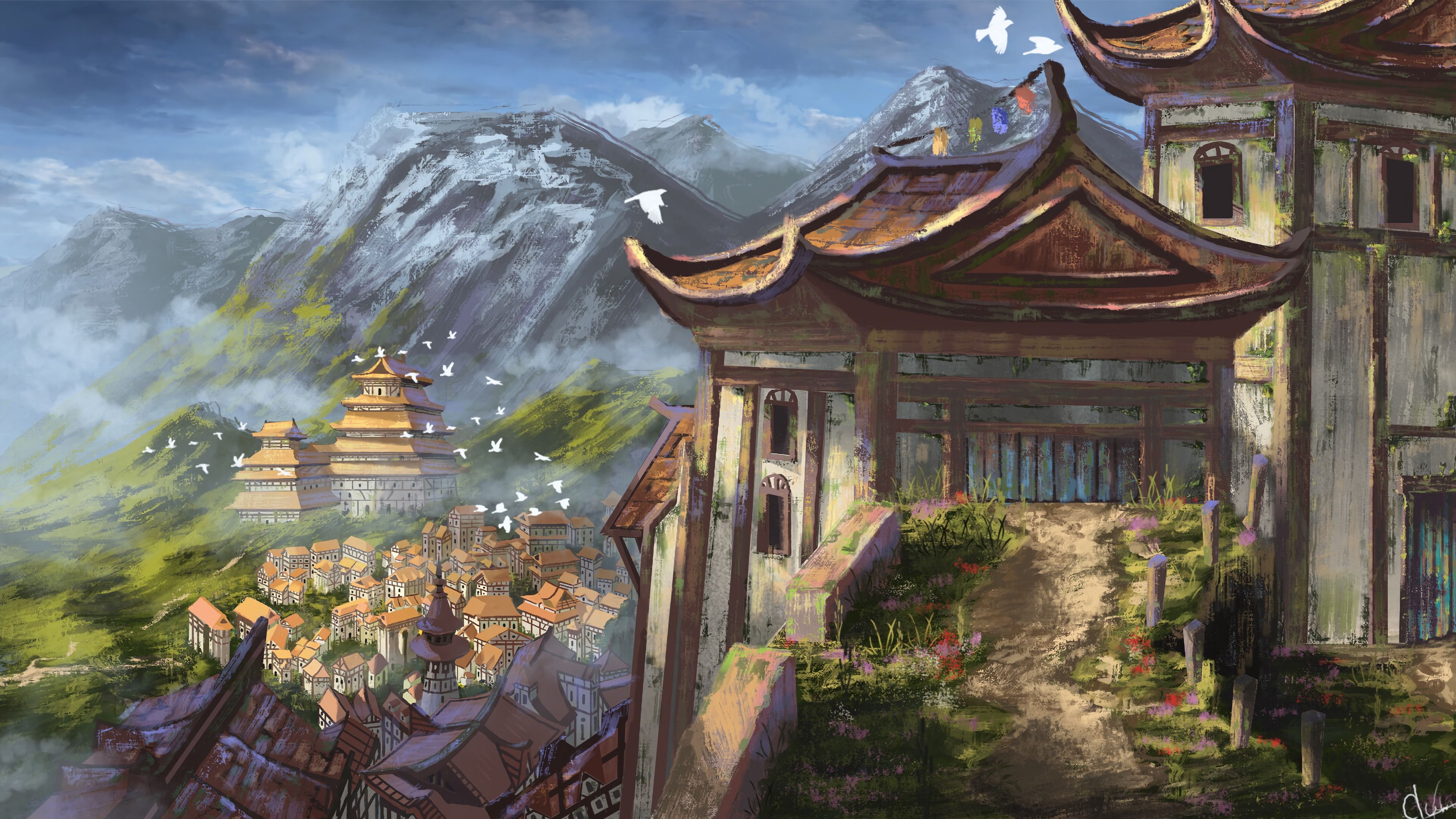 path, art, building, pagoda, temple HD wallpaper