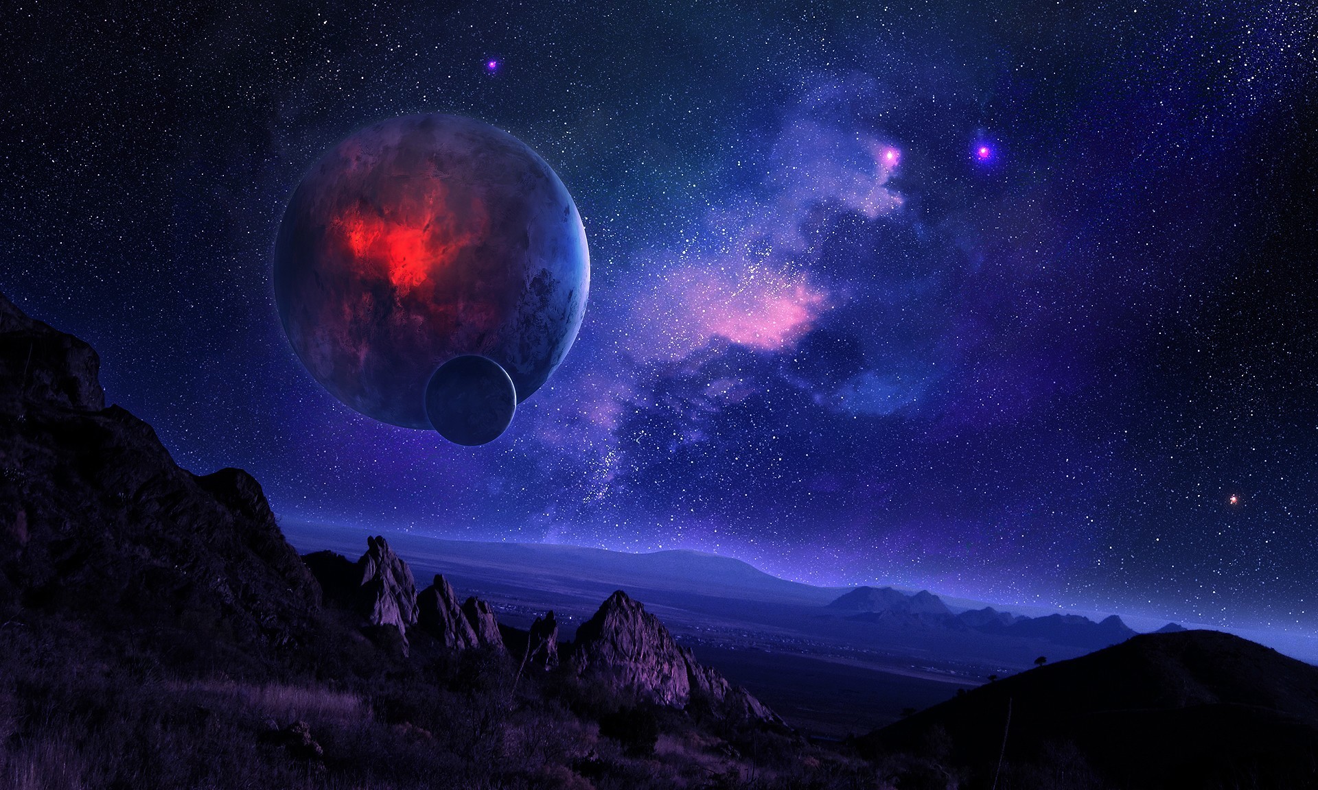 planets, blue, universe, landscape, stars phone background