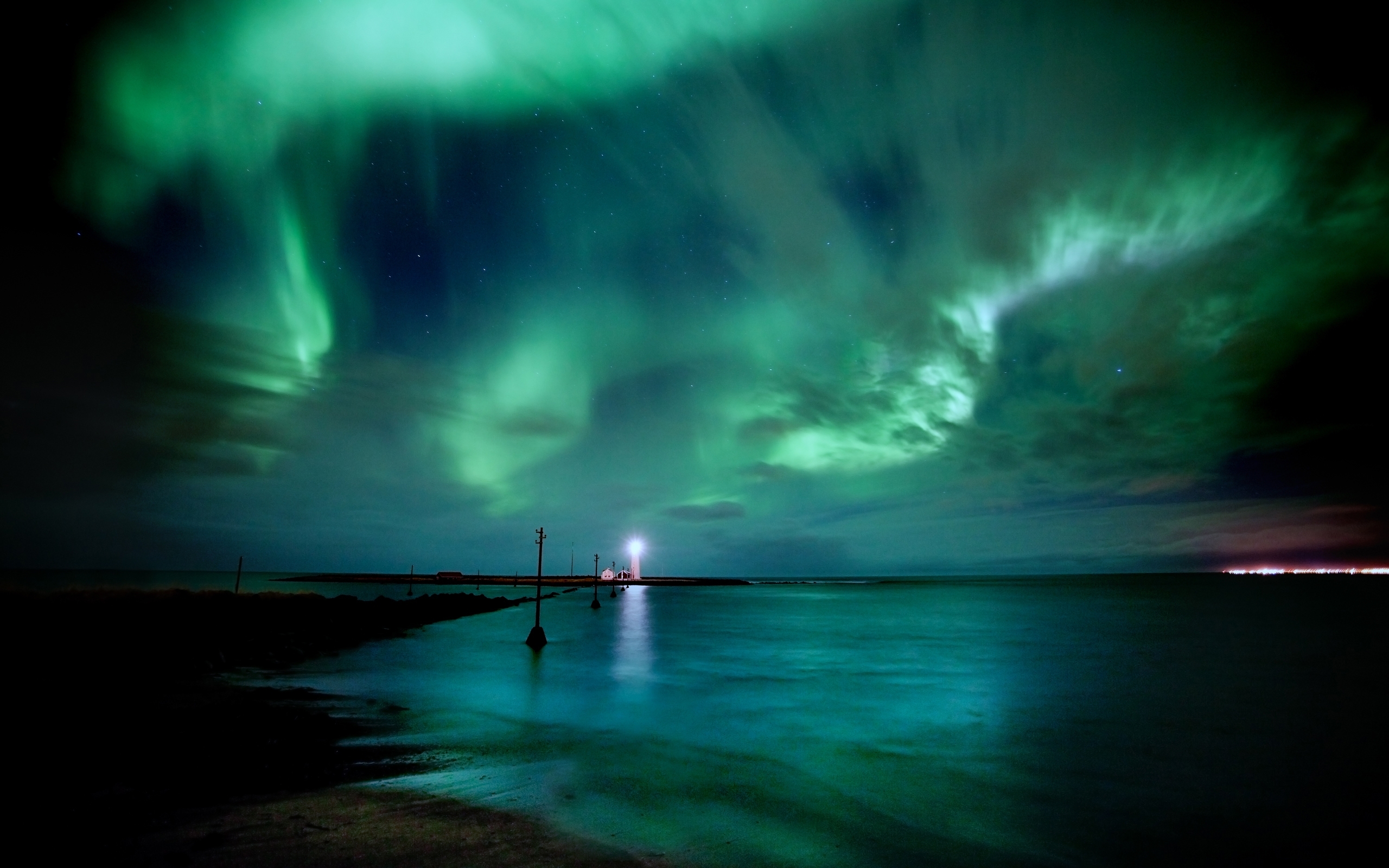 sky, landscape, sea, night, turquoise Smartphone Background
