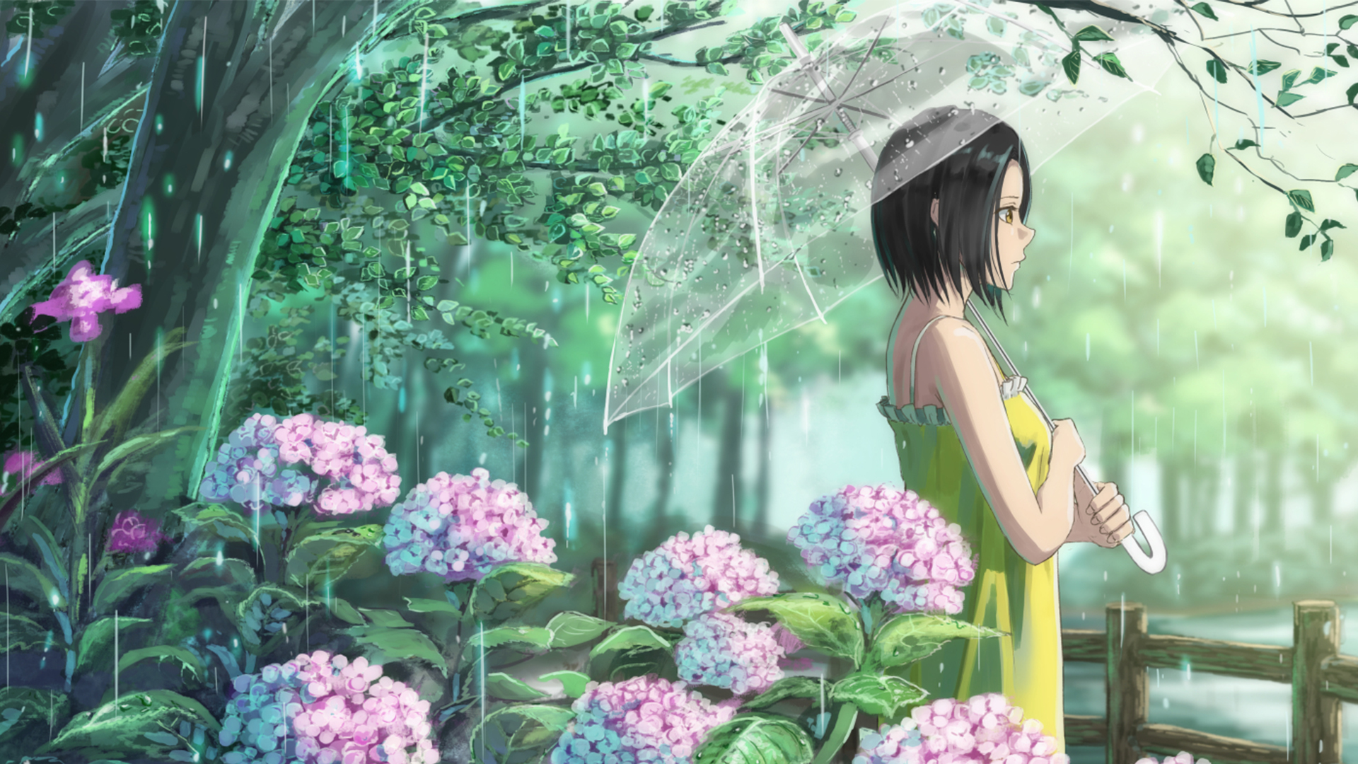 Аниме девушка в цветочном саду