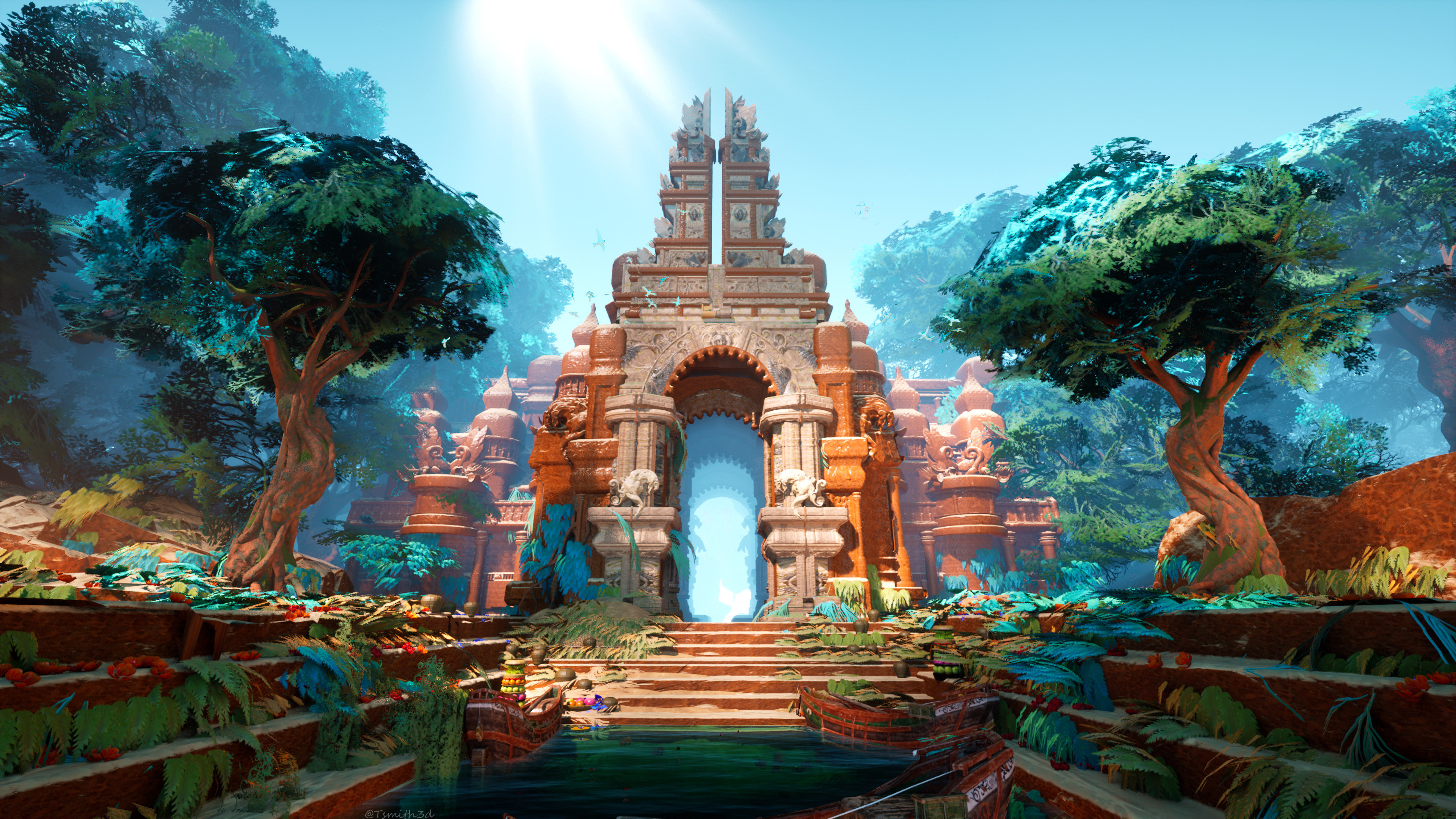 Download mobile wallpaper Fantasy, Tree, Arch, Temple, Ruin for free.
