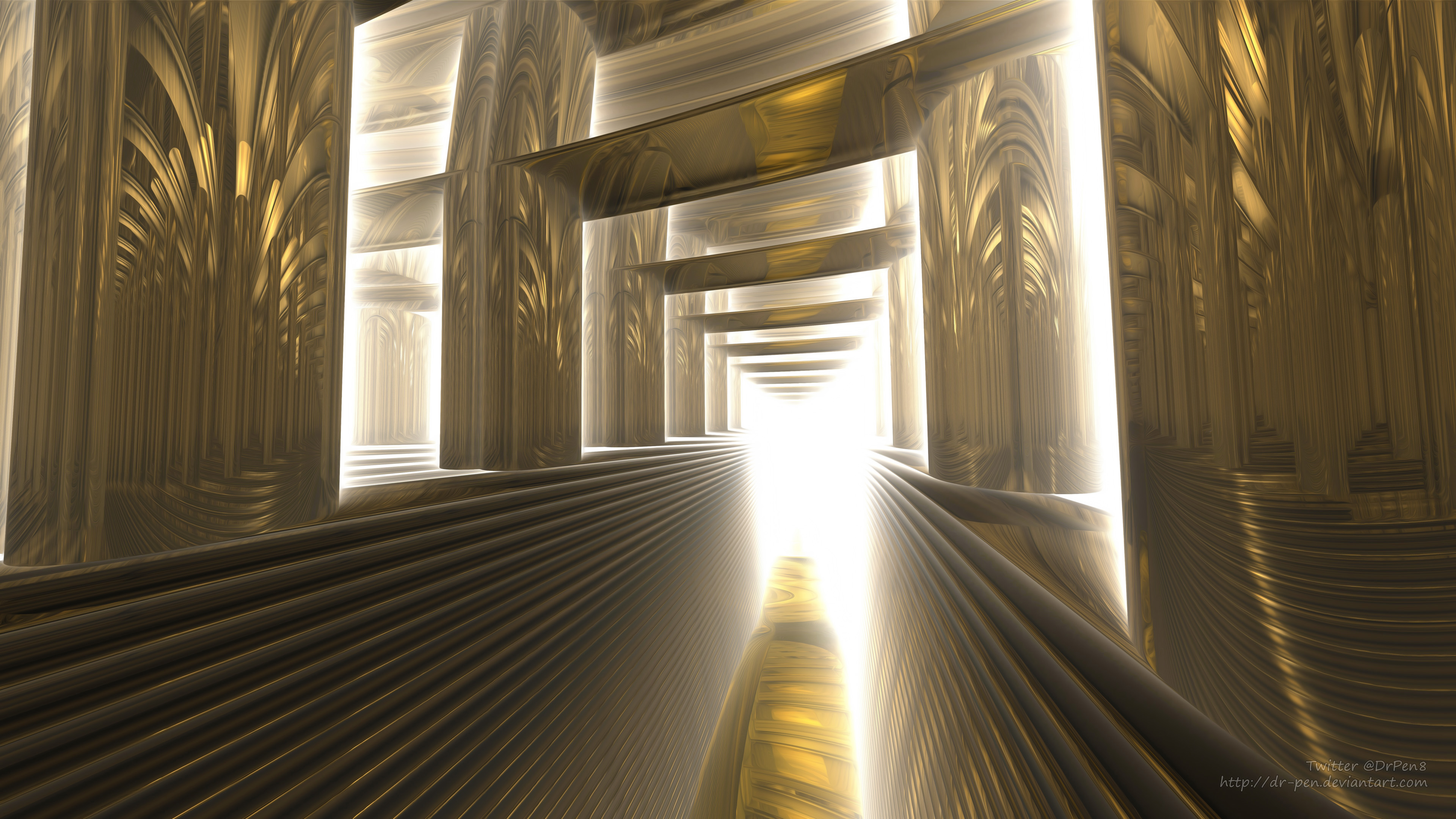 Download mobile wallpaper Abstract, Gold, Bright, 3D, Fractal, Columns, Cgi, Mandelbulb 3D for free.