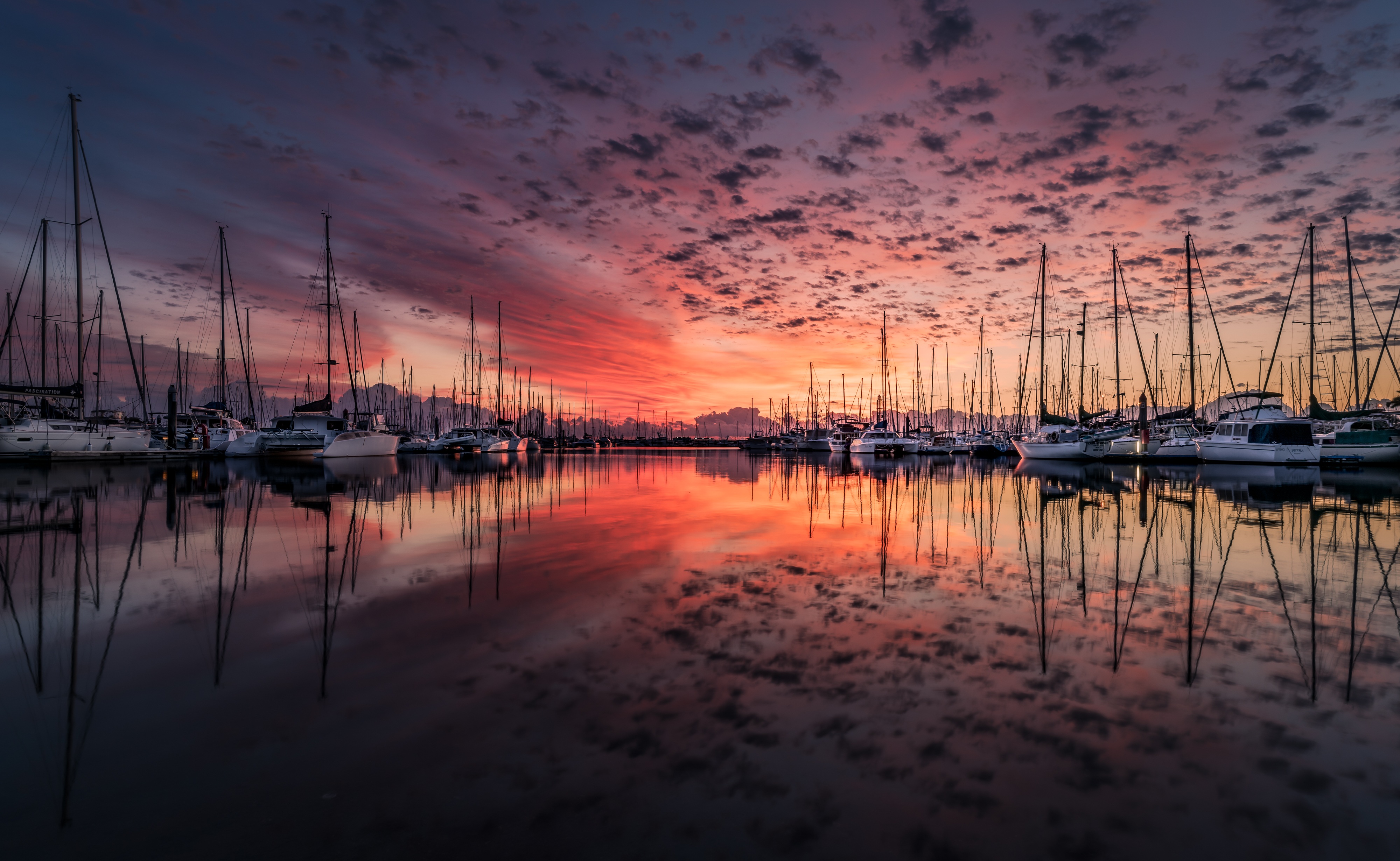 HD desktop wallpaper: Sky, Reflection, Sunrise, Yacht, Harbor