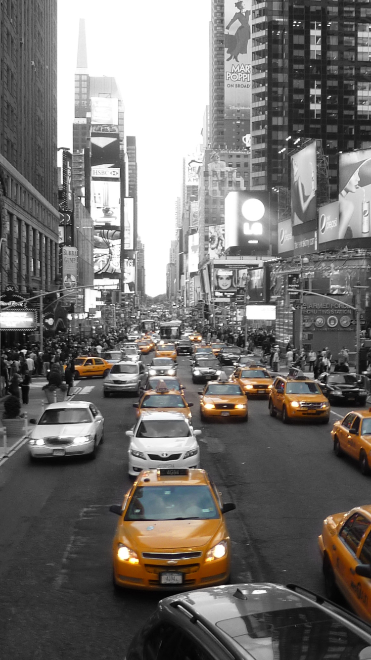 man made, new york, city, selective color, traffic, cities wallpaper for mobile