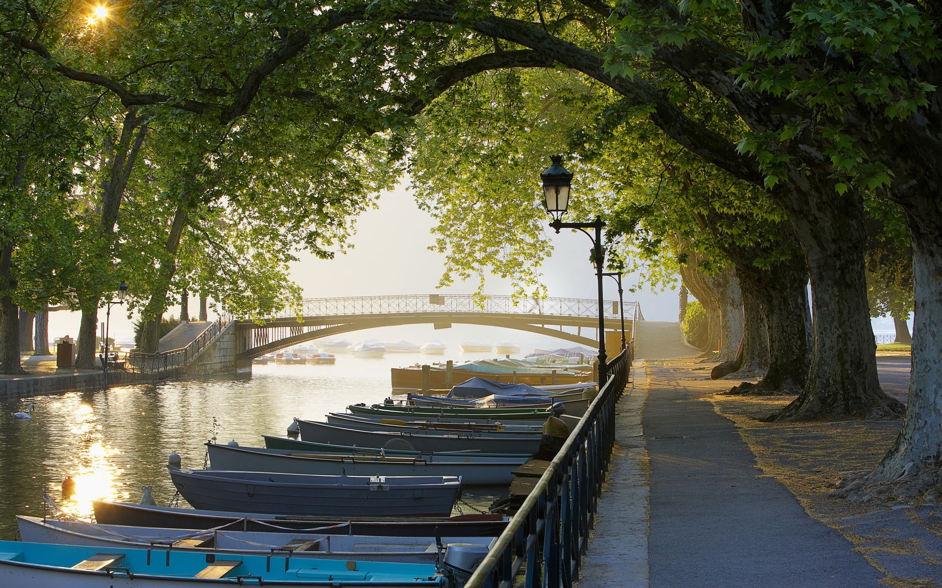 Download mobile wallpaper Landscape, Rivers, Bridges, Boats for free.