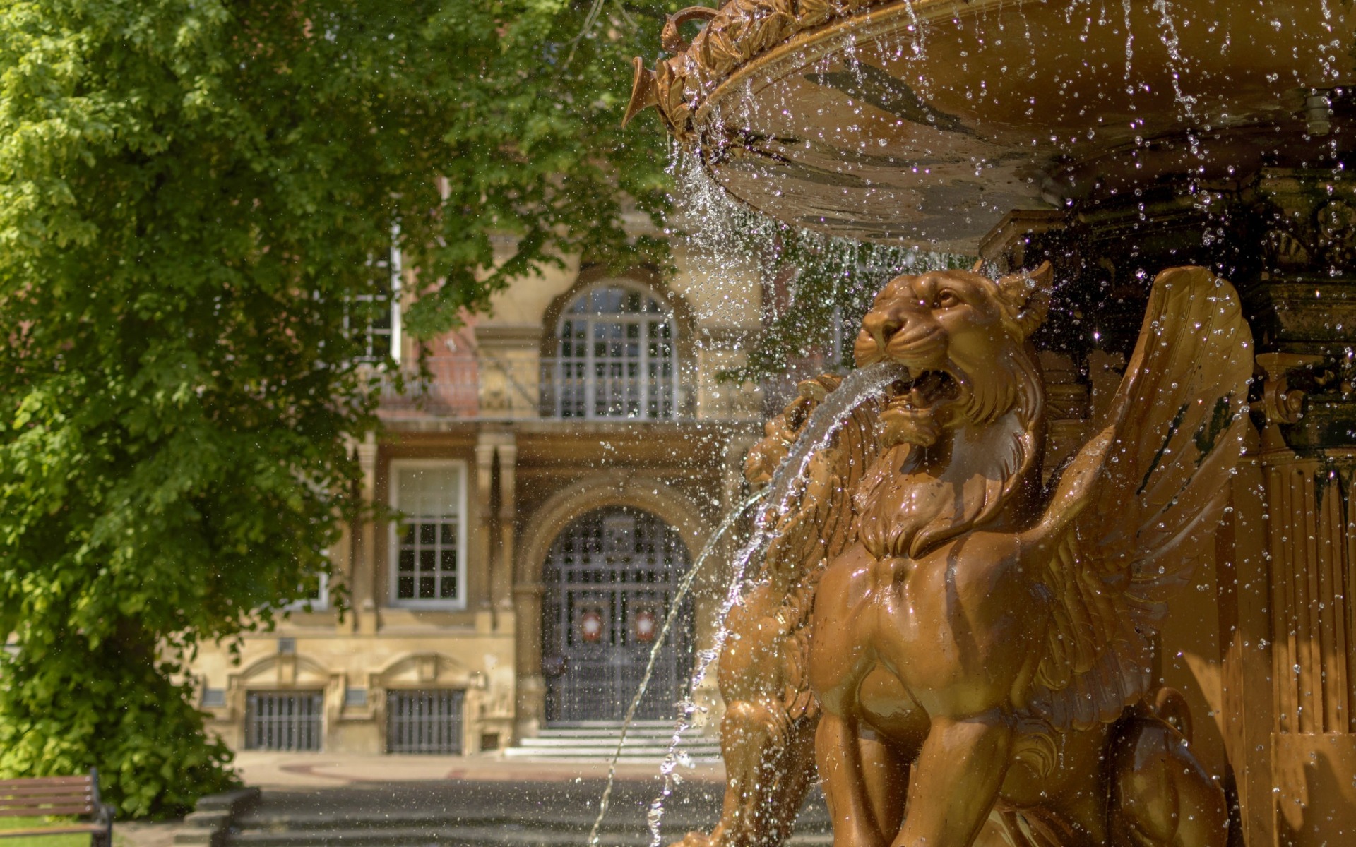 Download mobile wallpaper Fountain, England, Town Hall, Man Made for free.