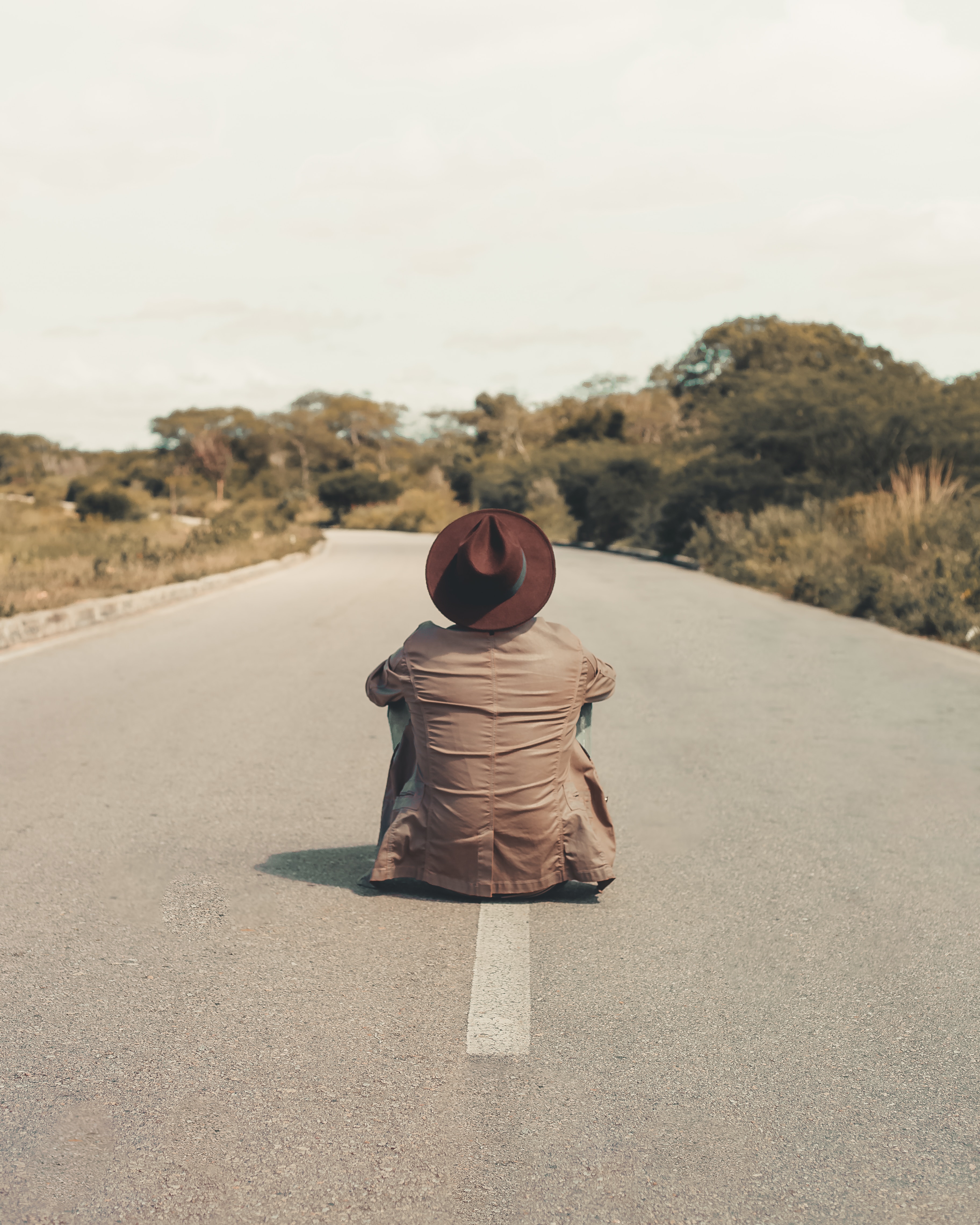 human, miscellanea, miscellaneous, road, asphalt, person, loneliness, hat for android