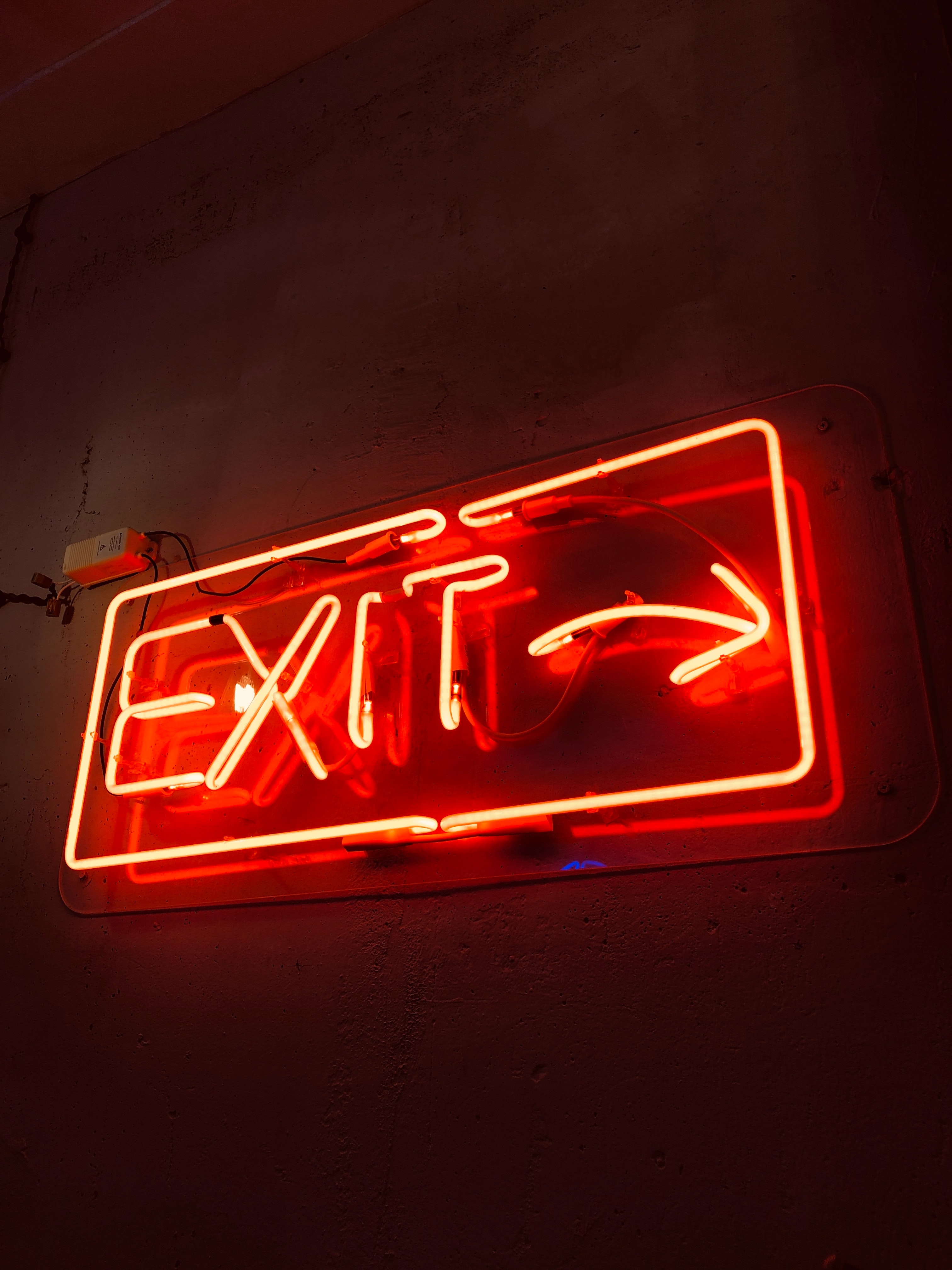 exit, output, neon, words, backlight, illumination, inscription, text Free Stock Photo
