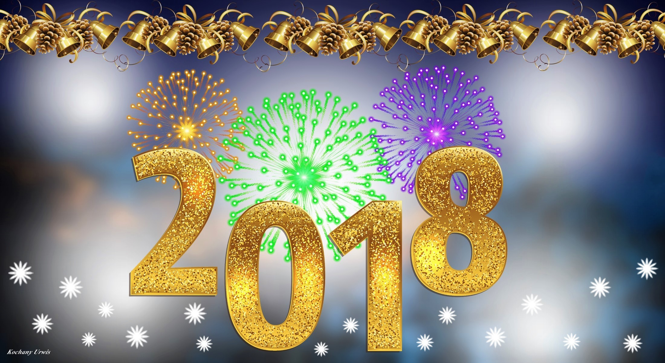 875470 descargar fondo de pantalla día festivo, nuevo año 2018, campana, fuegos artificiales, año nuevo: protectores de pantalla e imágenes gratis