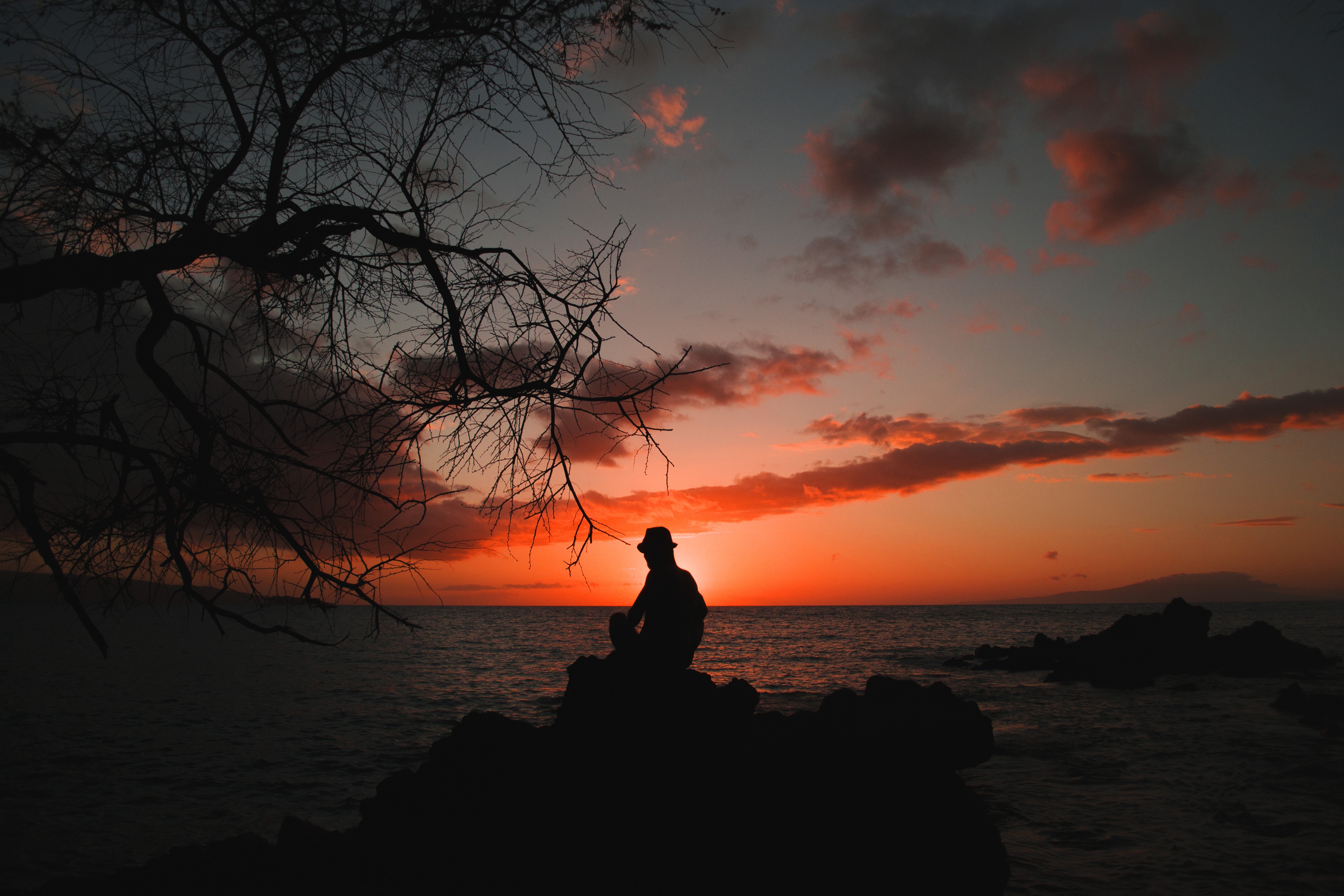privacy, loneliness, dark, sunset, sea, silhouette, seclusion for android