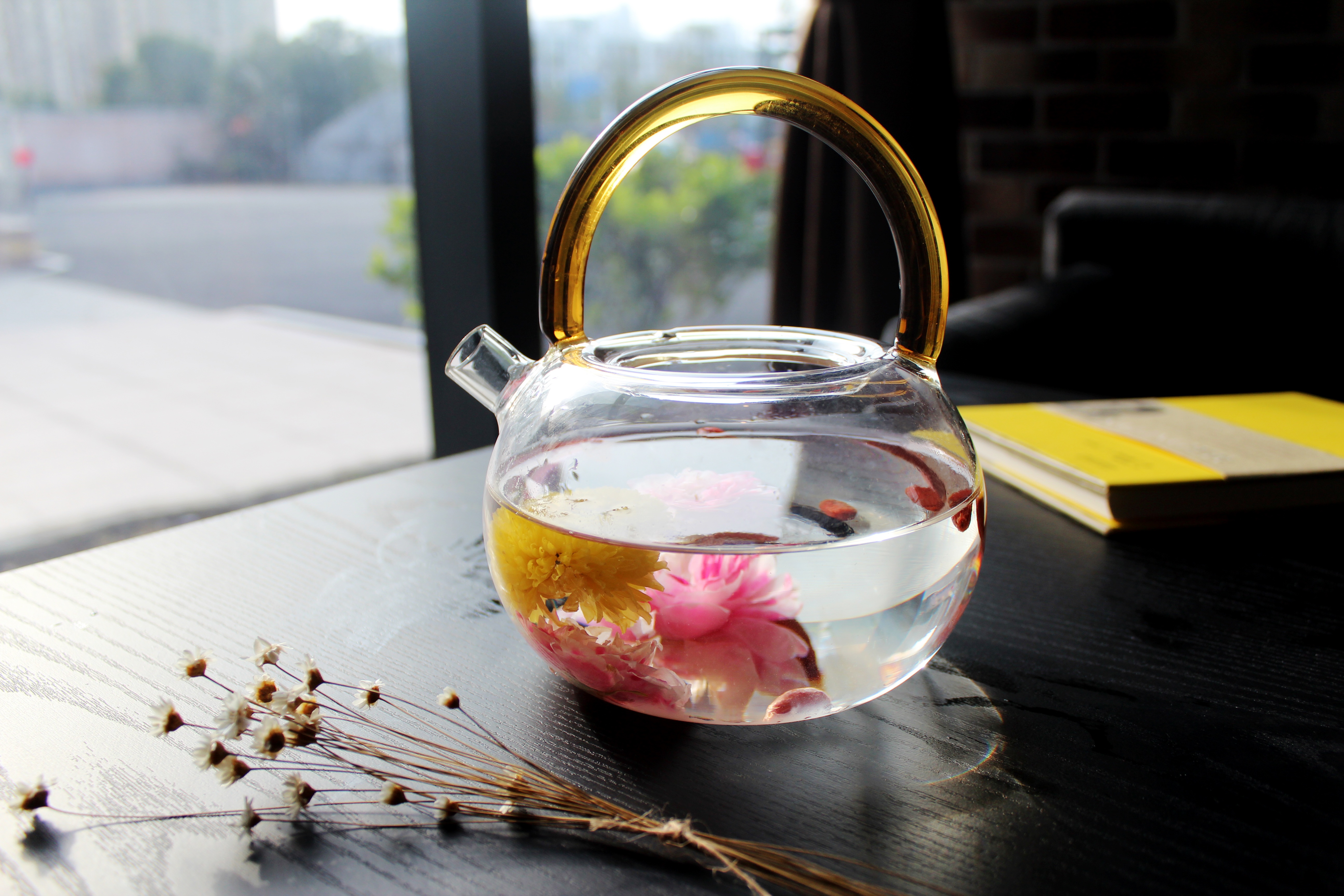 tea, teapot, flowers, food, kettle