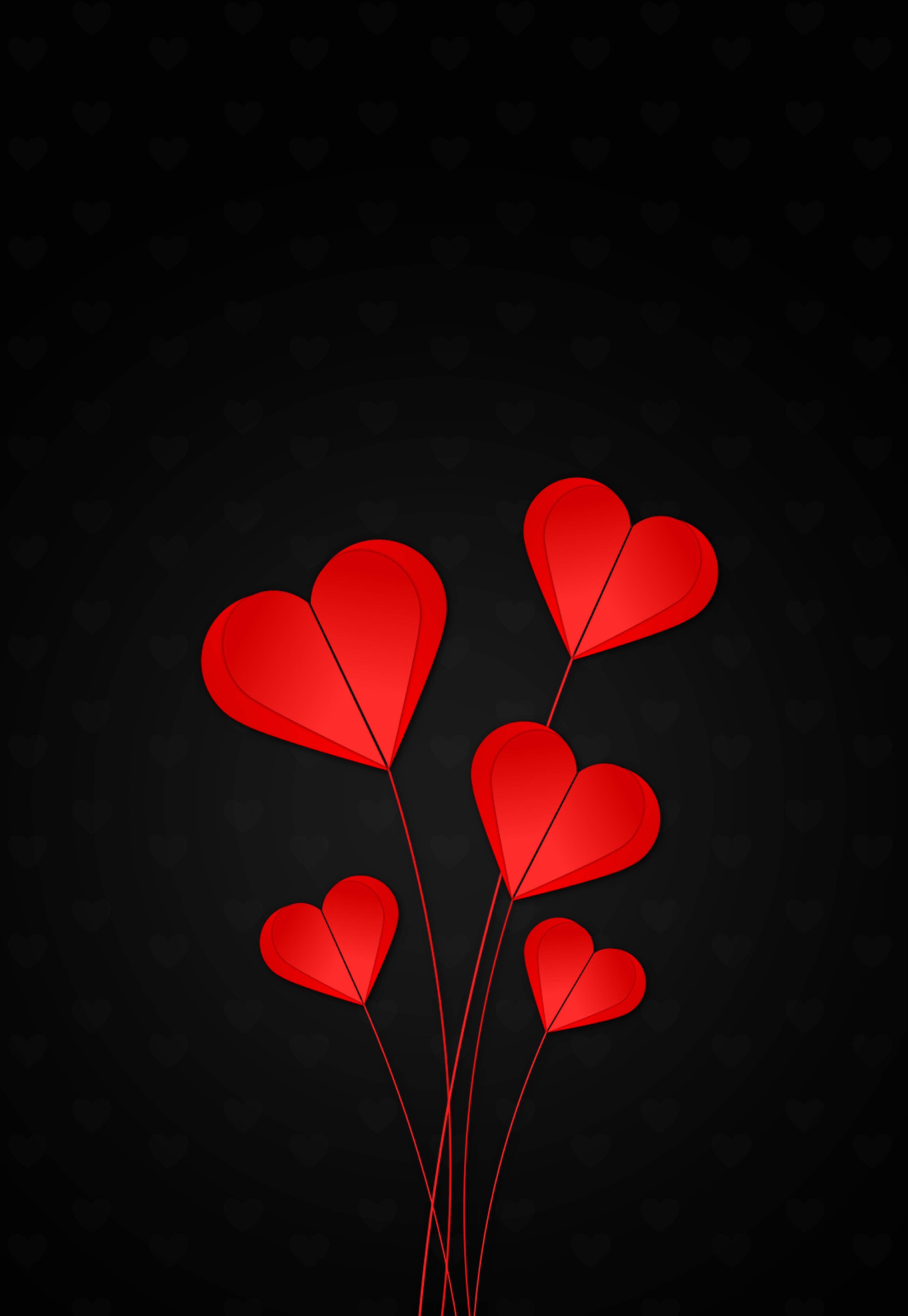 hearts, black background, love, red QHD