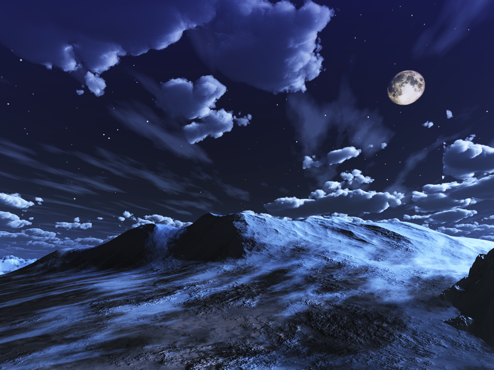 Free download wallpaper Landscape, Stars, Night, Moon, Mountain, Sci Fi, Cloud on your PC desktop