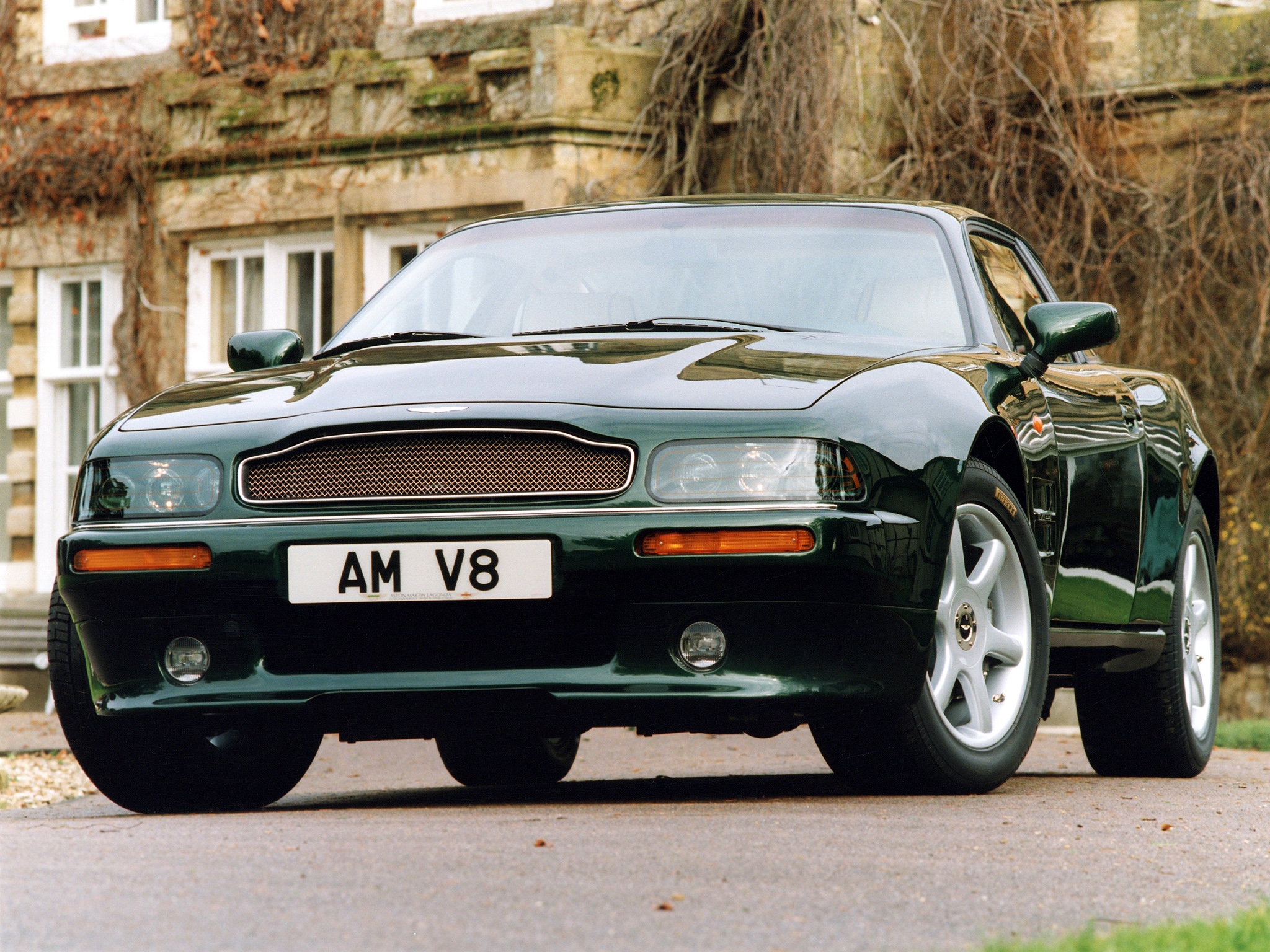 cars, auto, aston martin, green, front view, house, v8, coupe, 1996