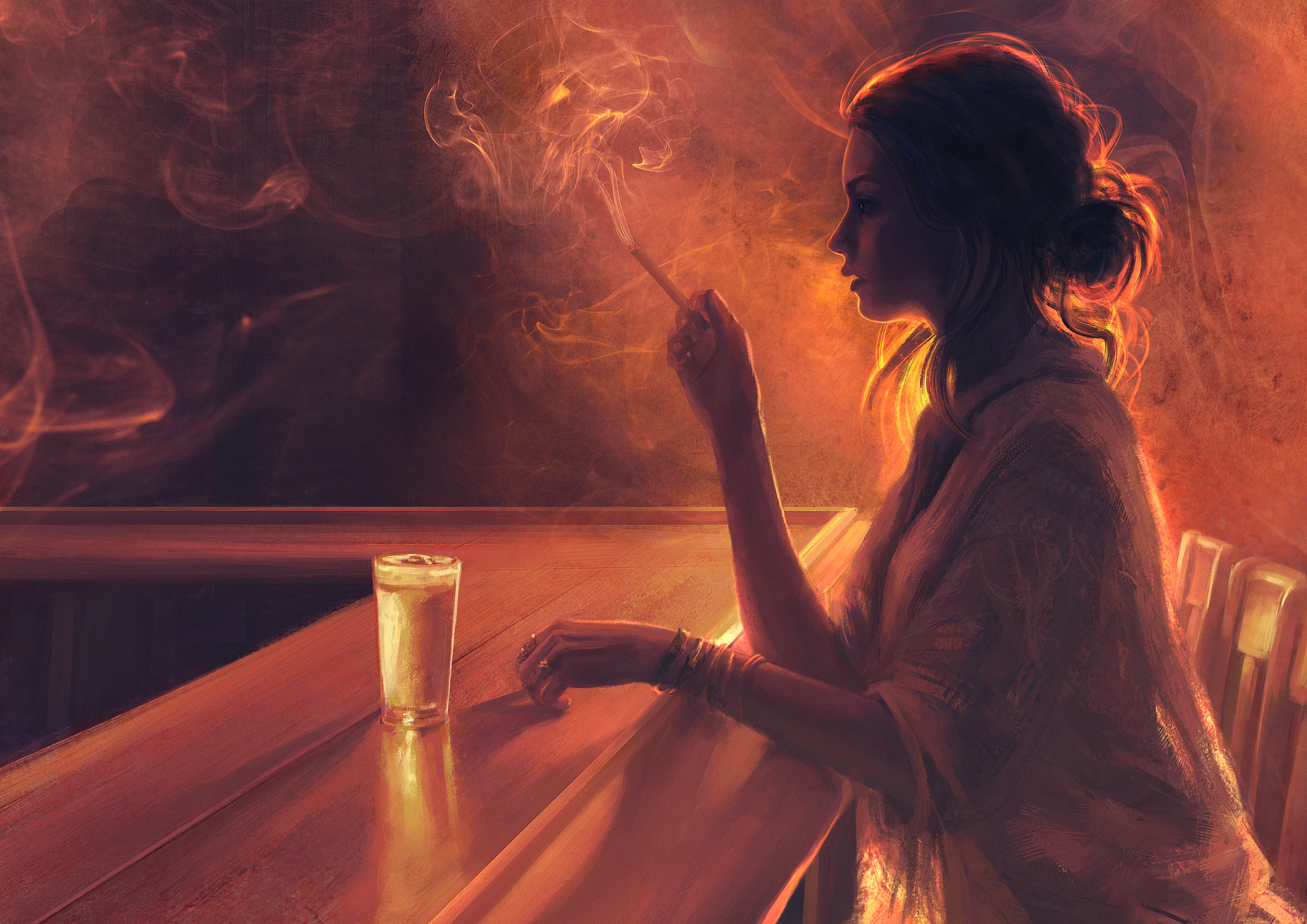 alone, painting, bar, artistic, smoking High Definition image