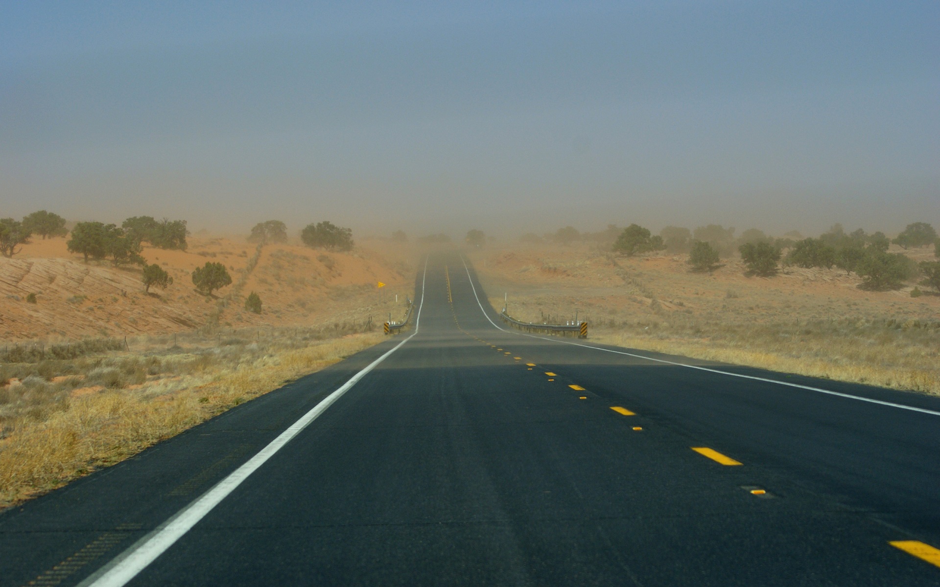 outback, man made, road, dust storm, dust, highway, landscape, sandstorm, tree