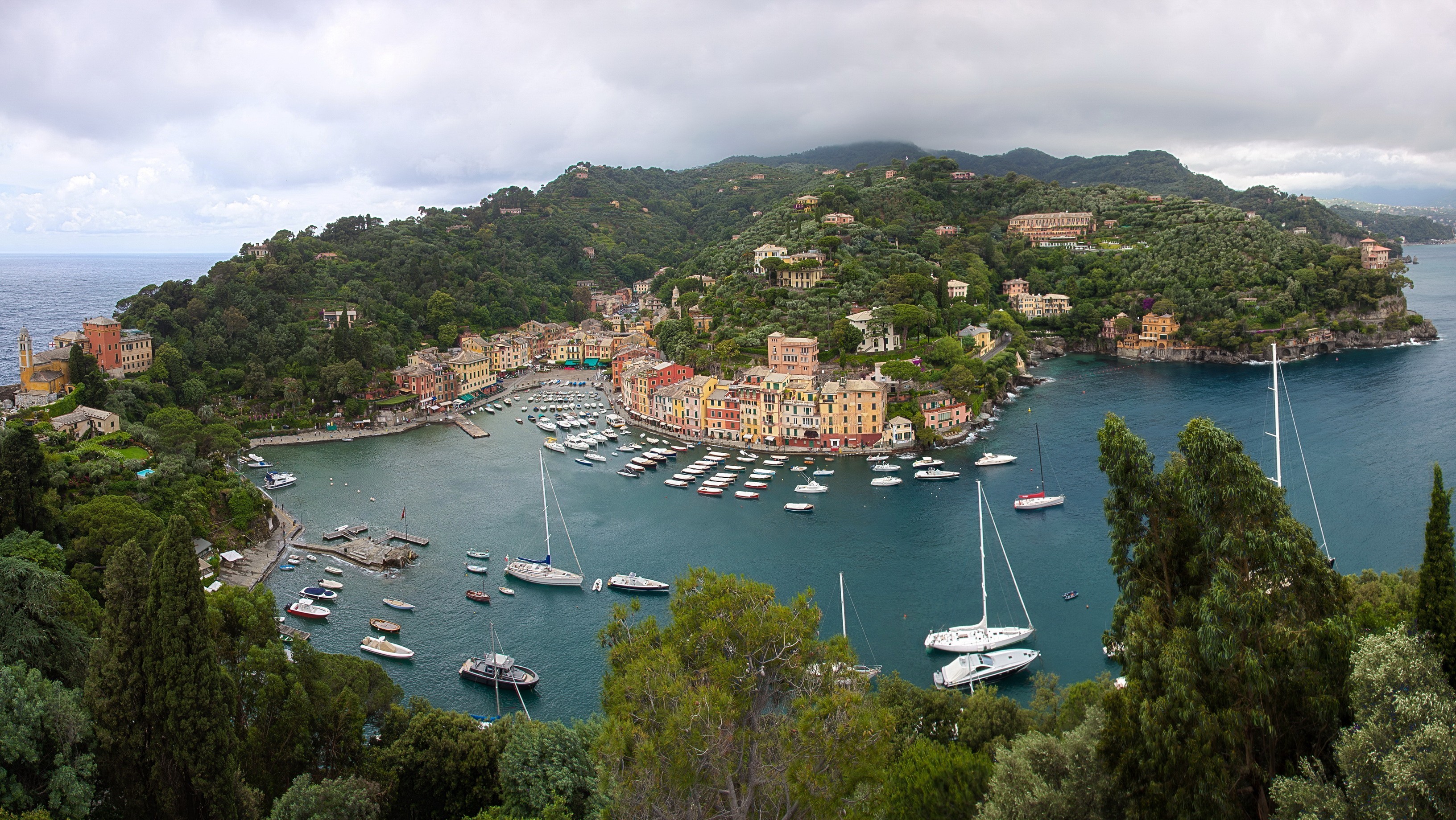 wallpapers city, man made, portofino, boat, forest, genoa, house, island, italy, liguria, village, water, towns