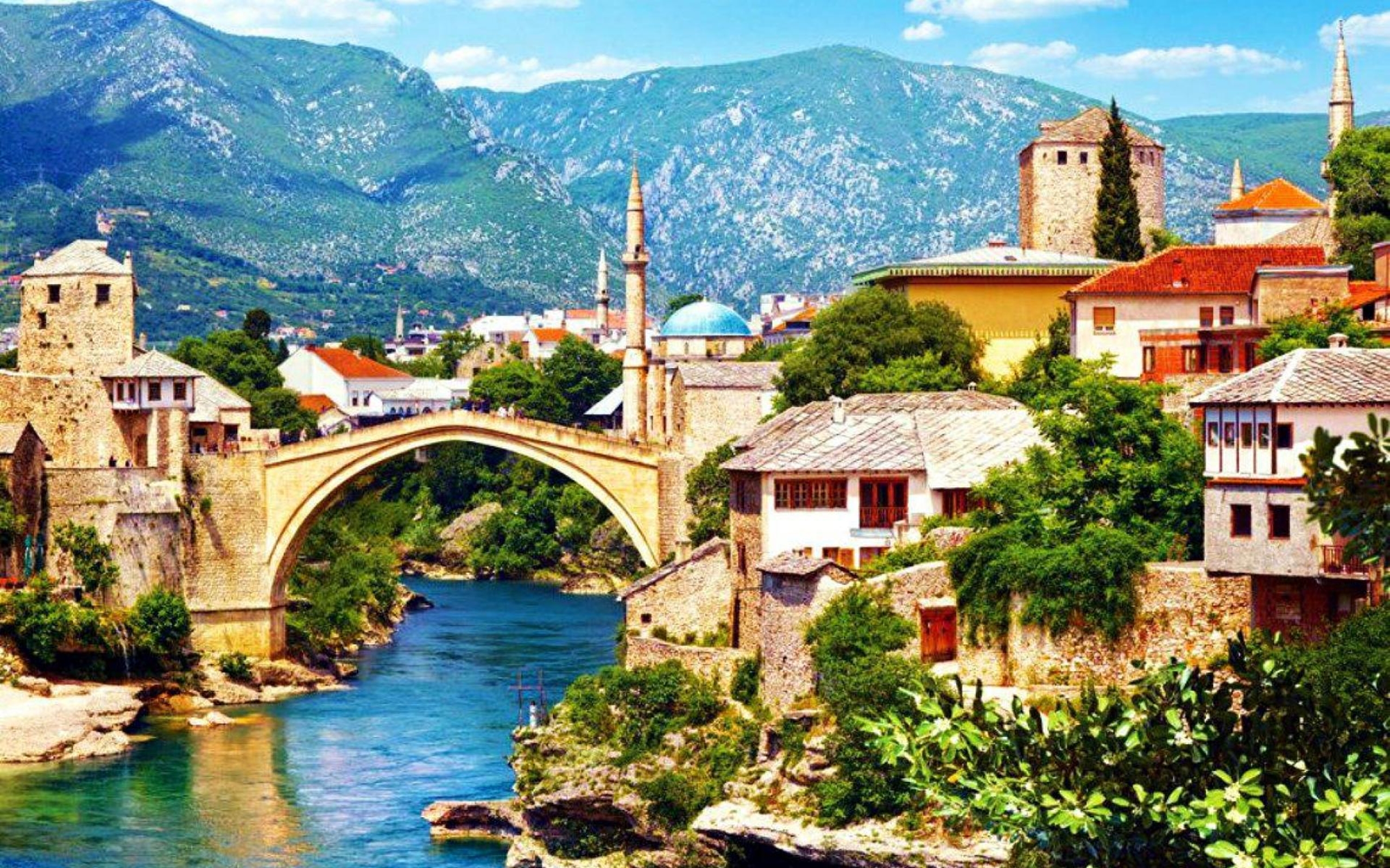 Free download wallpaper Architecture, Bridge, Town, Mostar, Man Made, Bosnia on your PC desktop