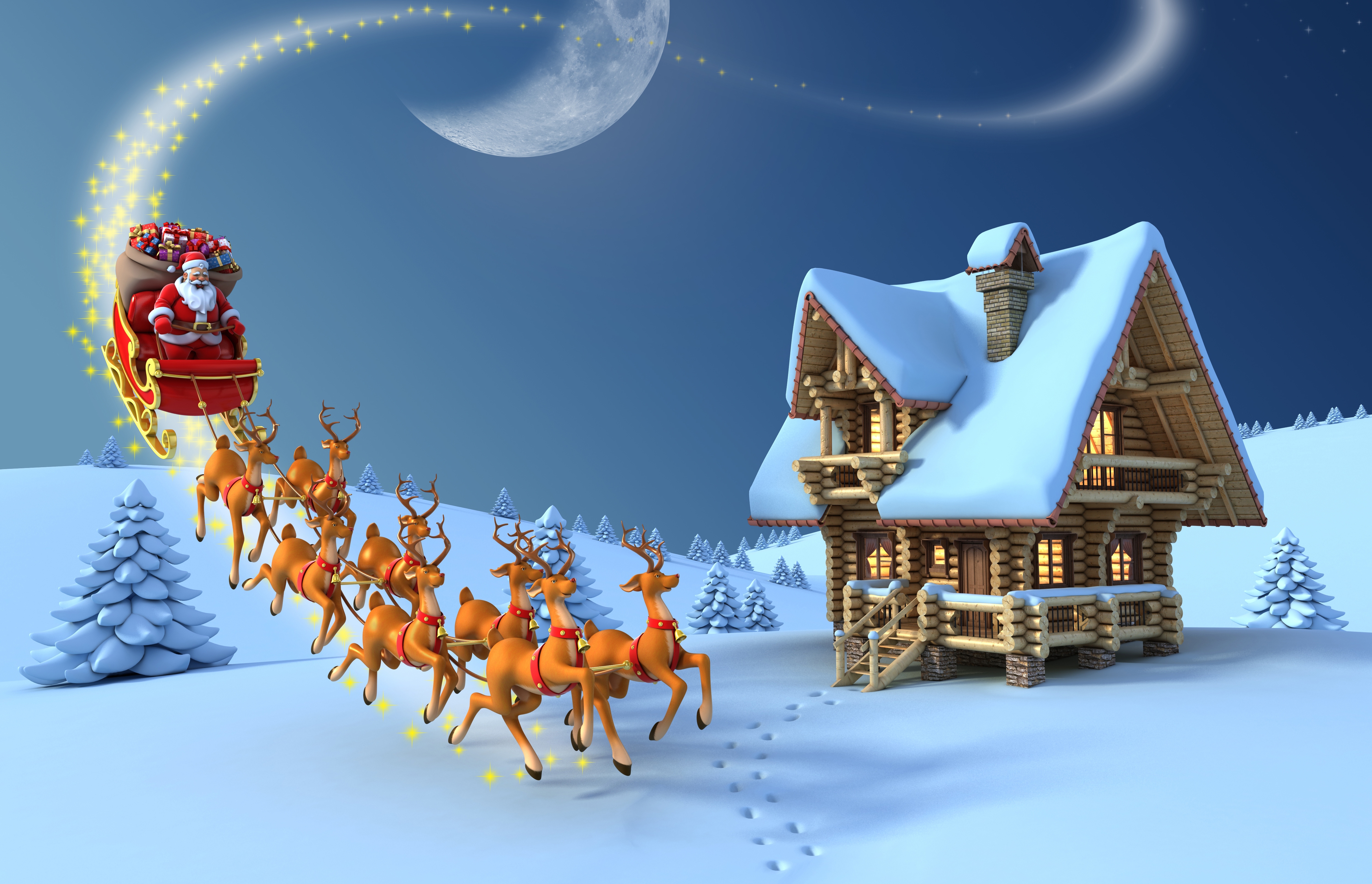 christmas, reindeer, santa, sleigh, holiday Free Stock Photo
