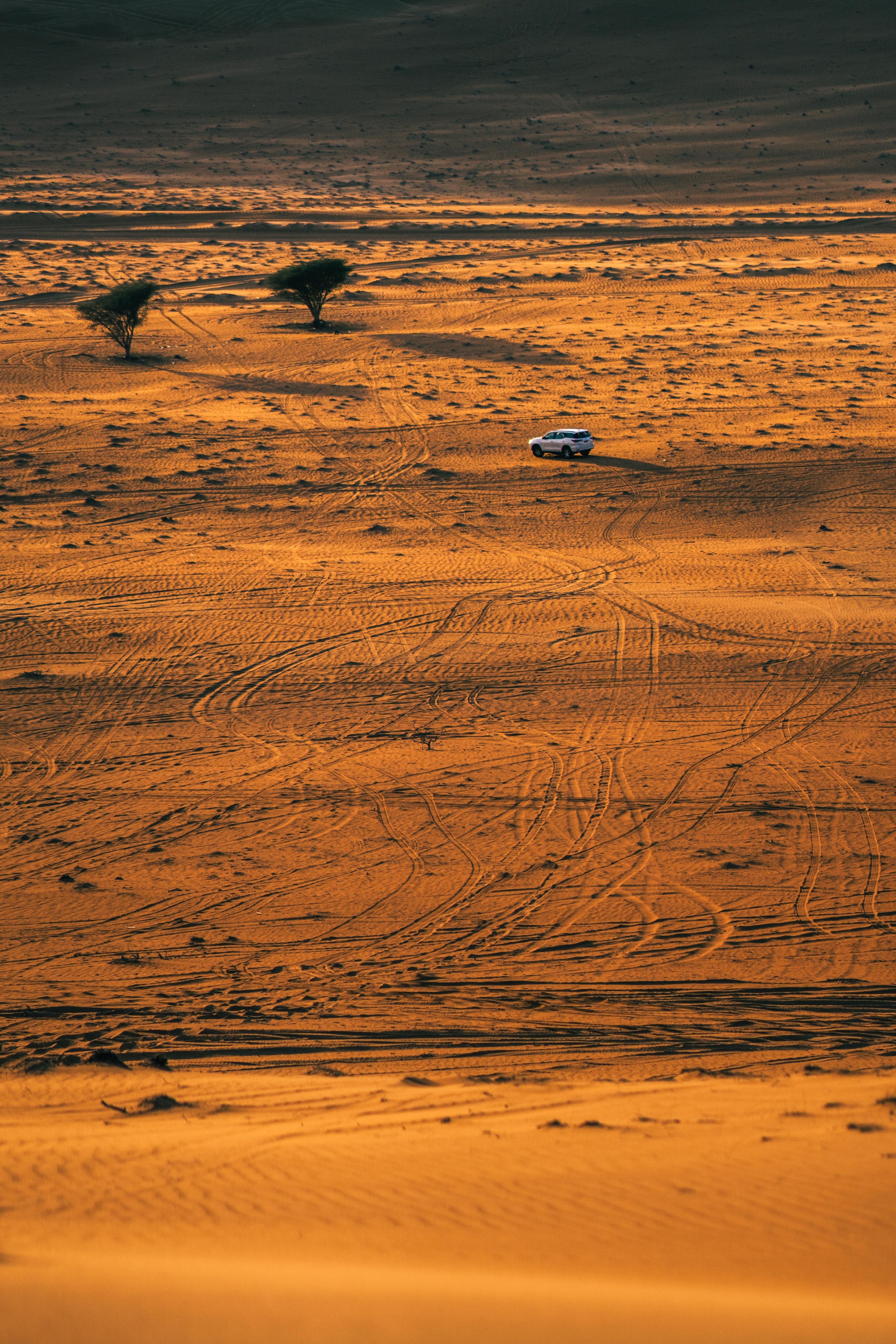 Download mobile wallpaper Nature, View From Above, Sand, Machine, Cars, Car, Desert for free.