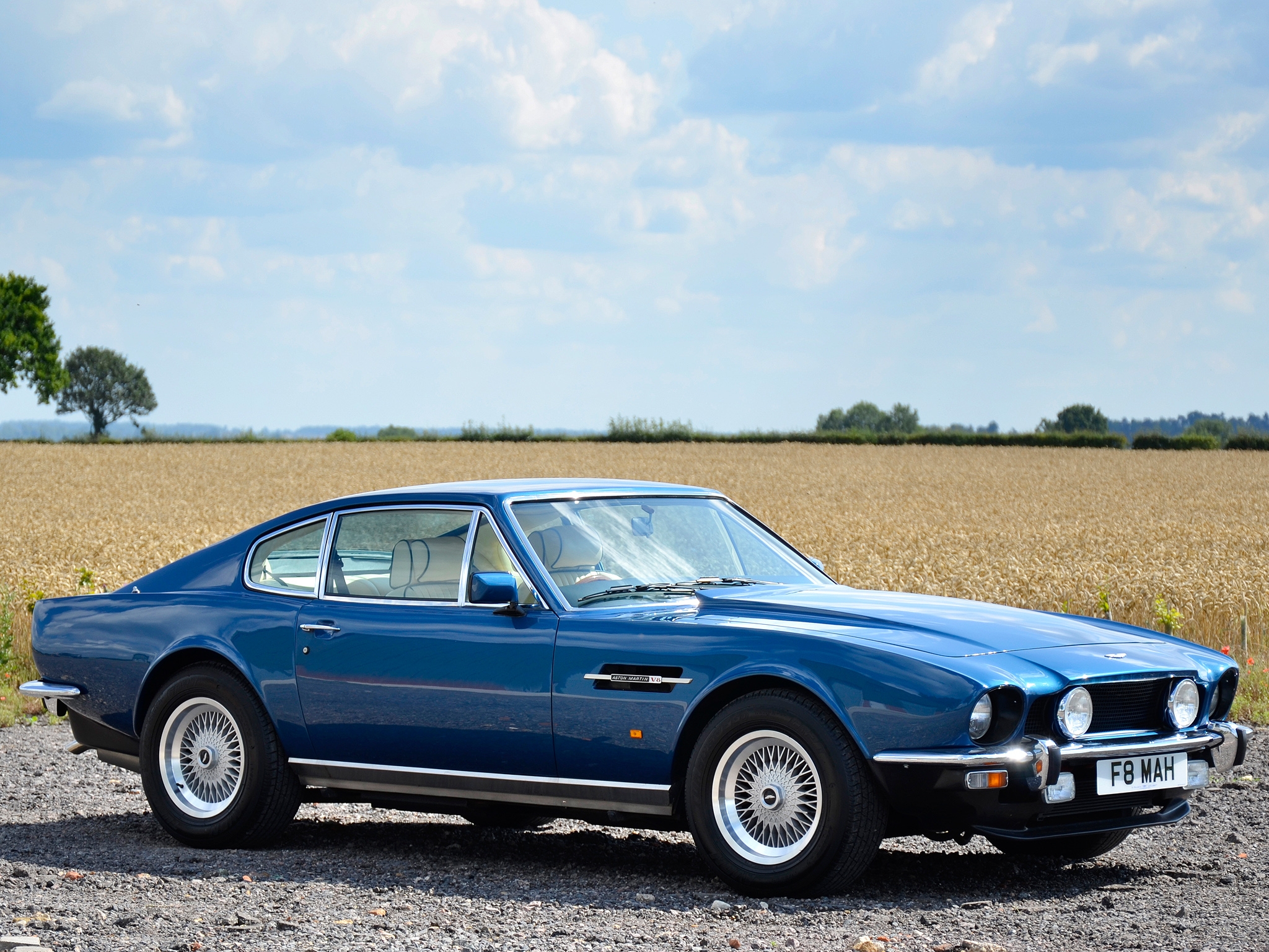auto, sky, aston martin, cars, blue, side view, v8, 1972, saloon wallpaper for mobile