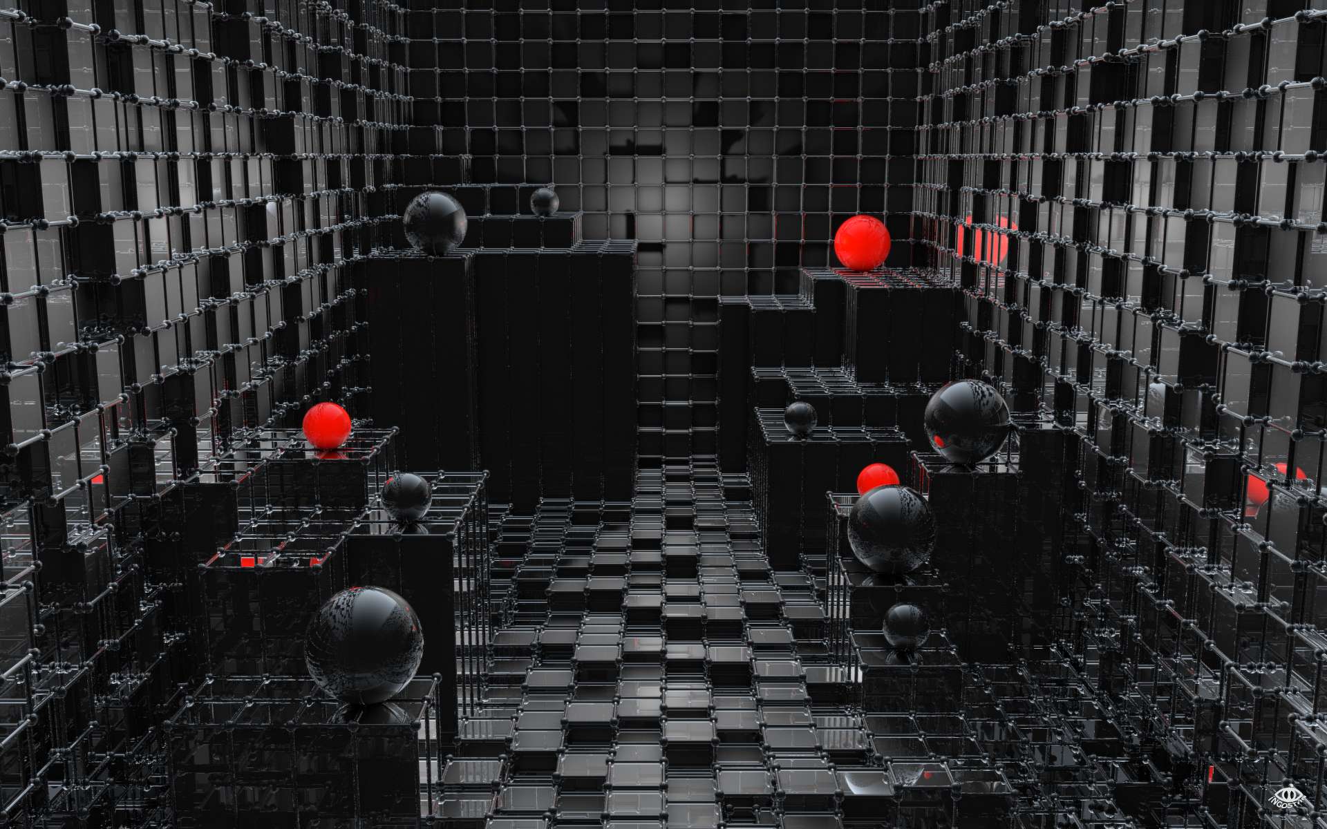 3d, dark, abstract, cgi, black, sphere, cube High Definition image