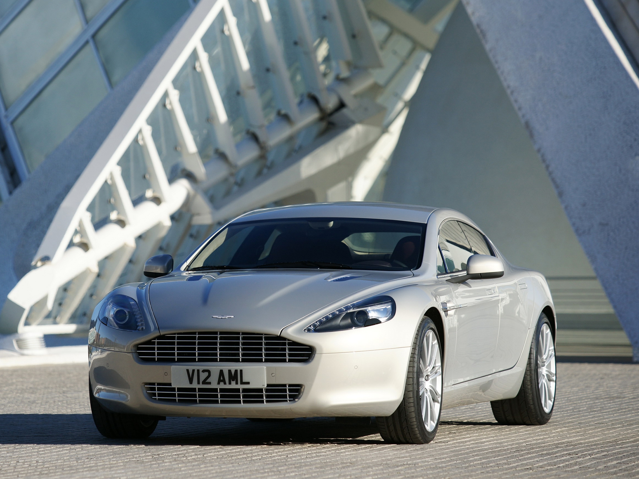 Laden Sie das Aston Martin, Cars, Vorderansicht, Frontansicht, 2009, Silber, Rapide, Auto-Bild kostenlos auf Ihren PC-Desktop herunter