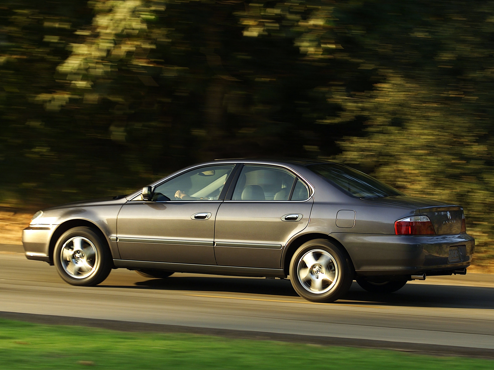 Download mobile wallpaper Tl, 2002, Grass, Acura, Akura, Style, Speed, Grey, Trees, Side View, Auto, Cars for free.