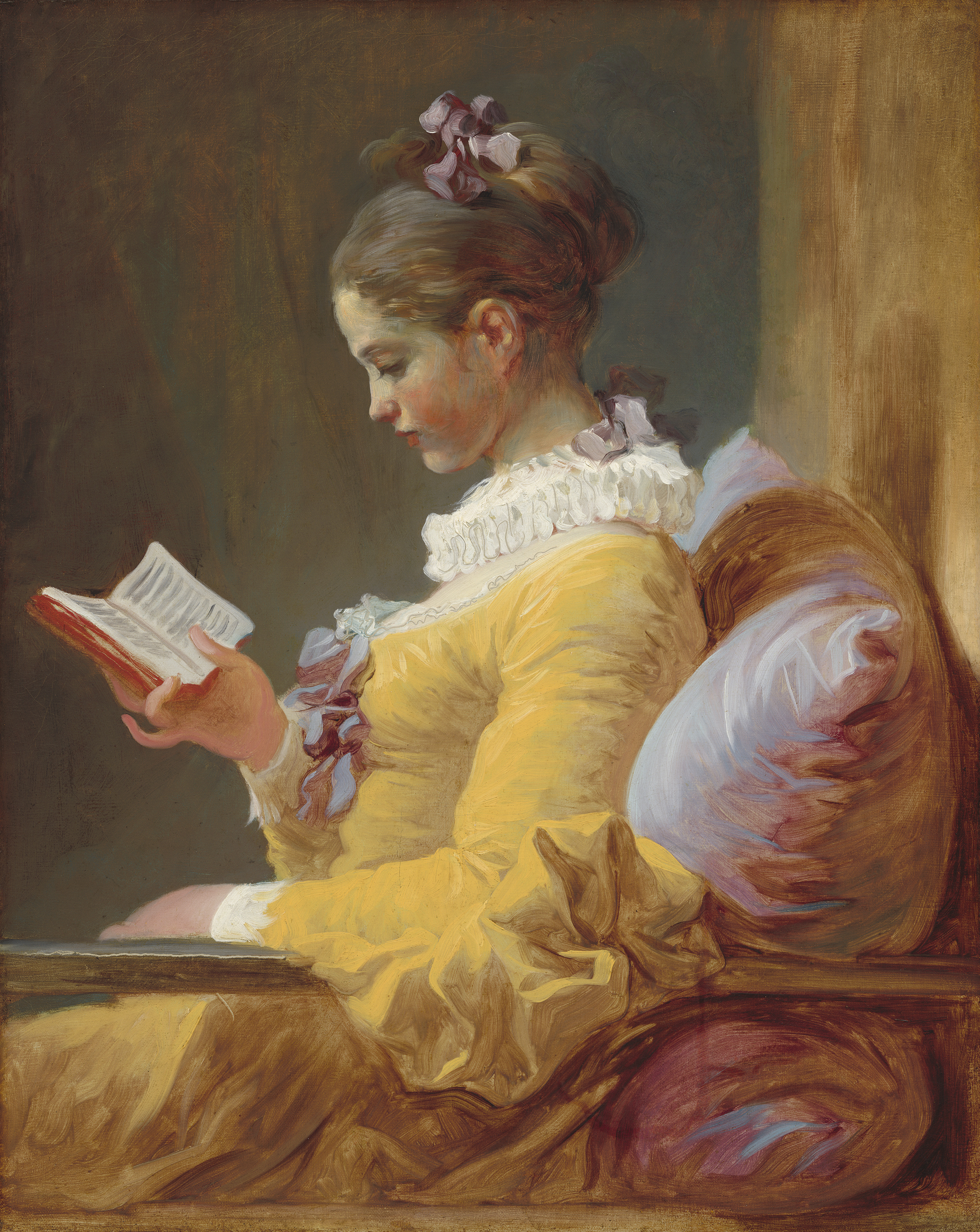 art, young girl reading, oil, butter, jean honore fragonard, girl, book, canvas, reading young girl