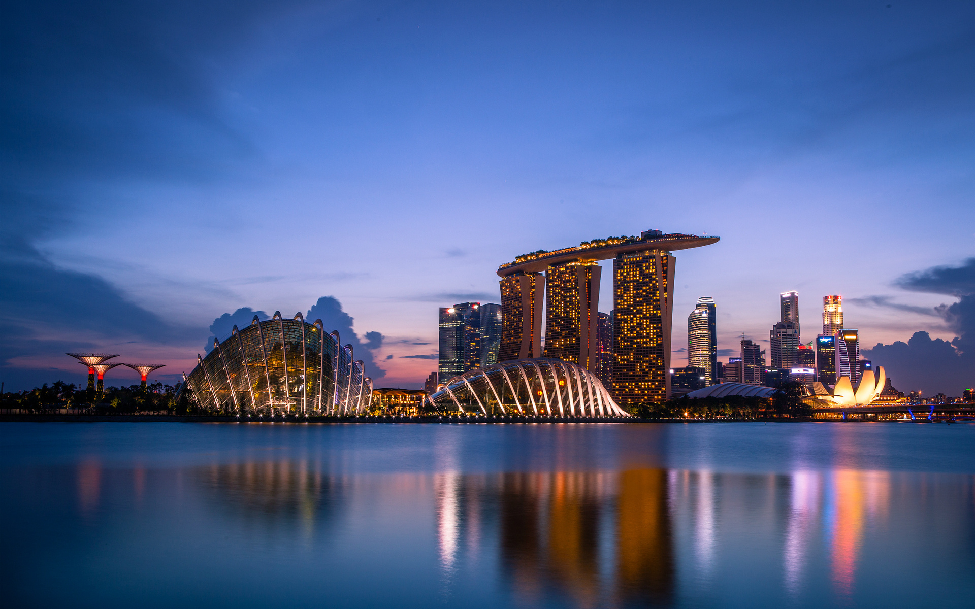 Сингапур архитектура ночной город