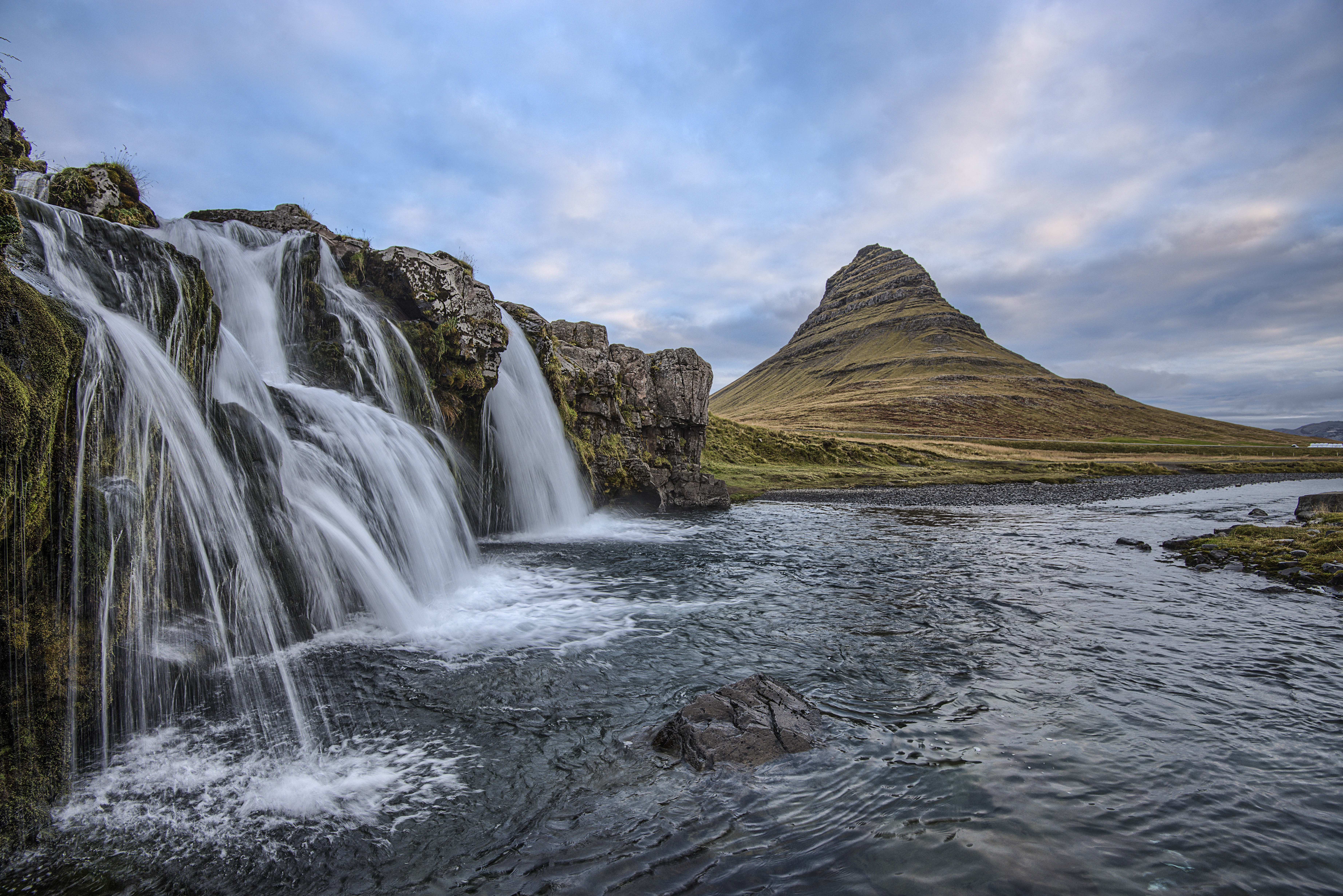 Download mobile wallpaper Hills, Waterfall, Iceland, Nature for free.