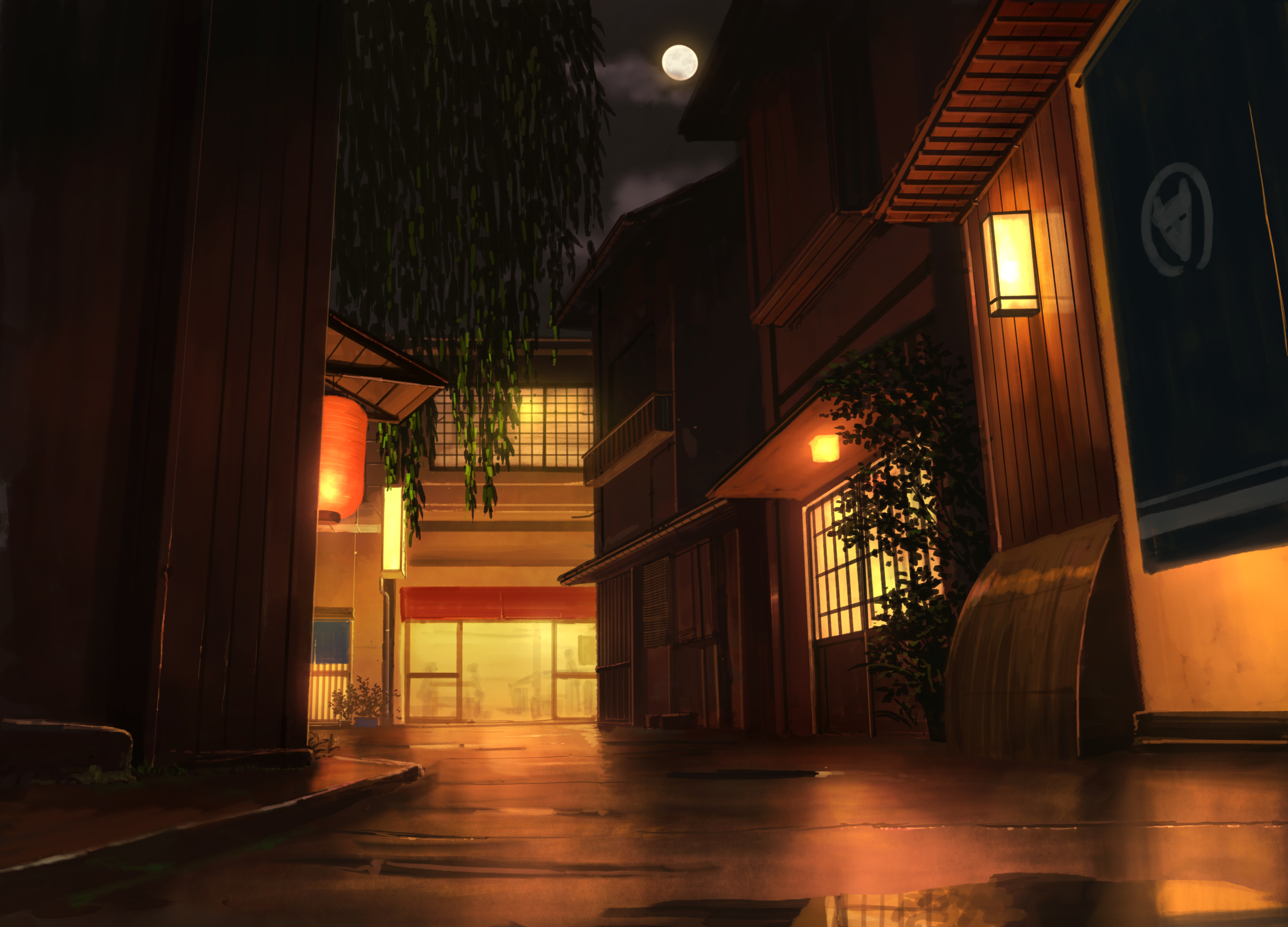 HD desktop wallpaper: Anime, Night, House, Street download free picture  #983850
