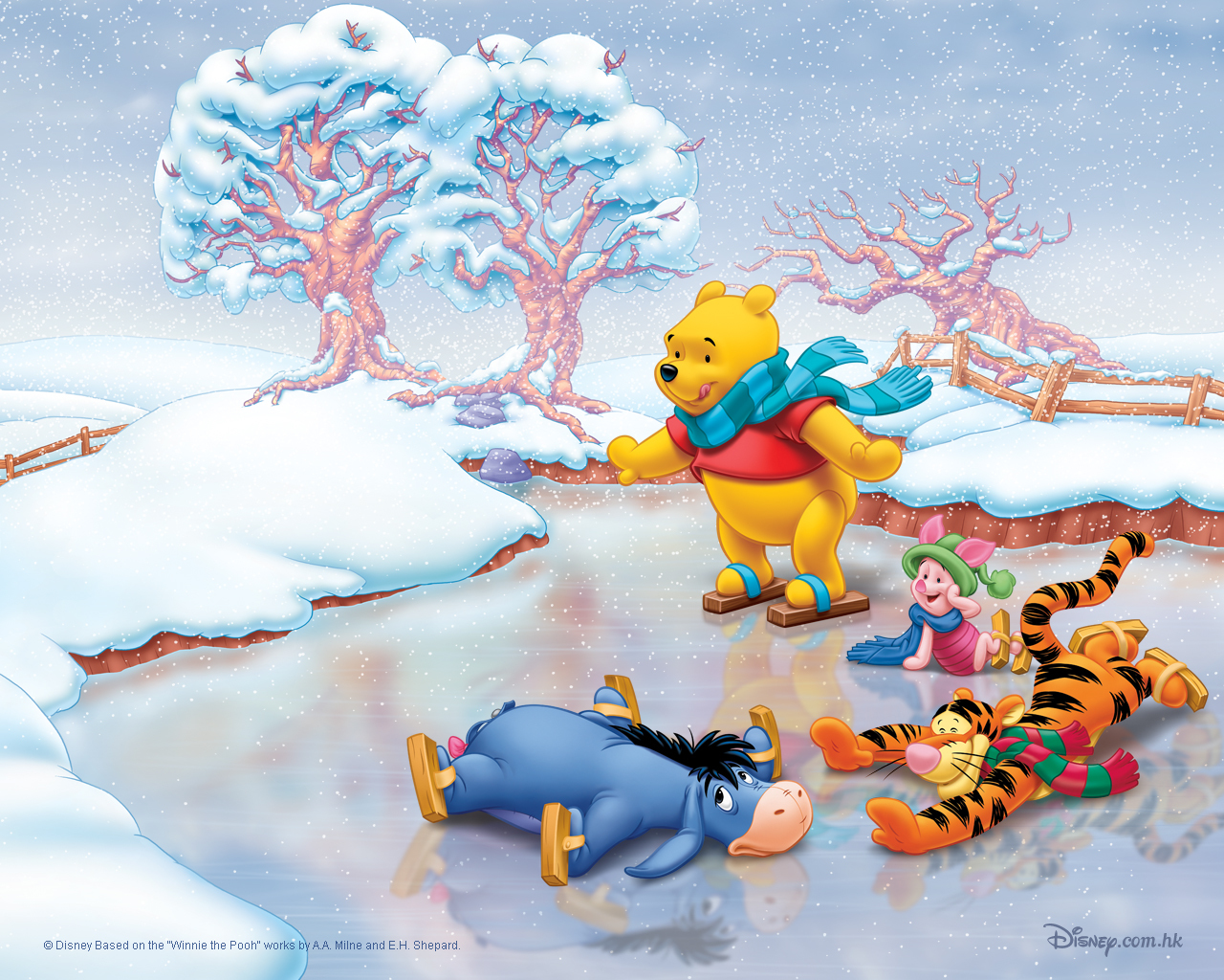winnie the pooh, pictures, winter, cartoon, ice, snow