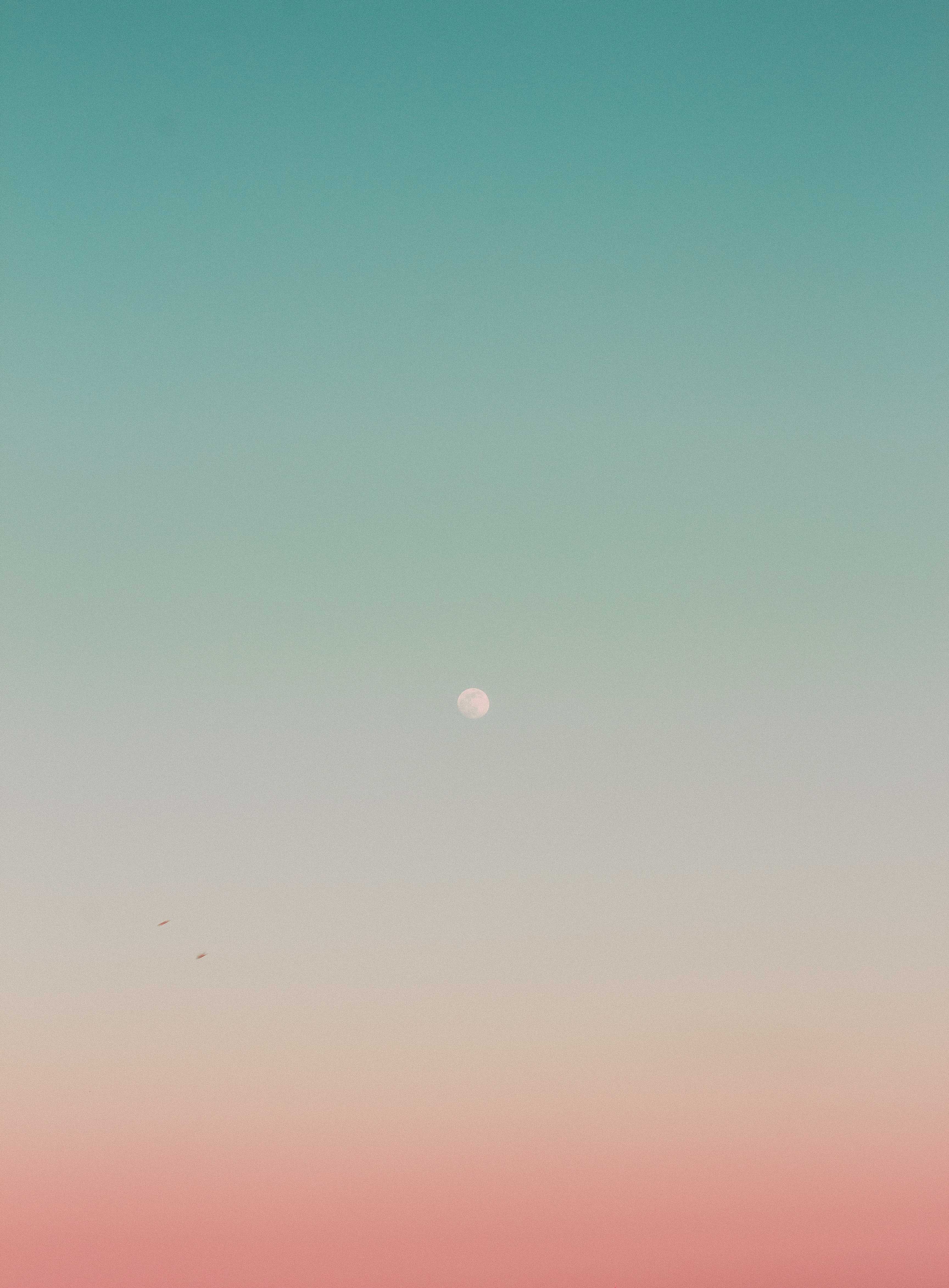 Download mobile wallpaper Evening, Pink, Moon, Gradient, Minimalism for free.