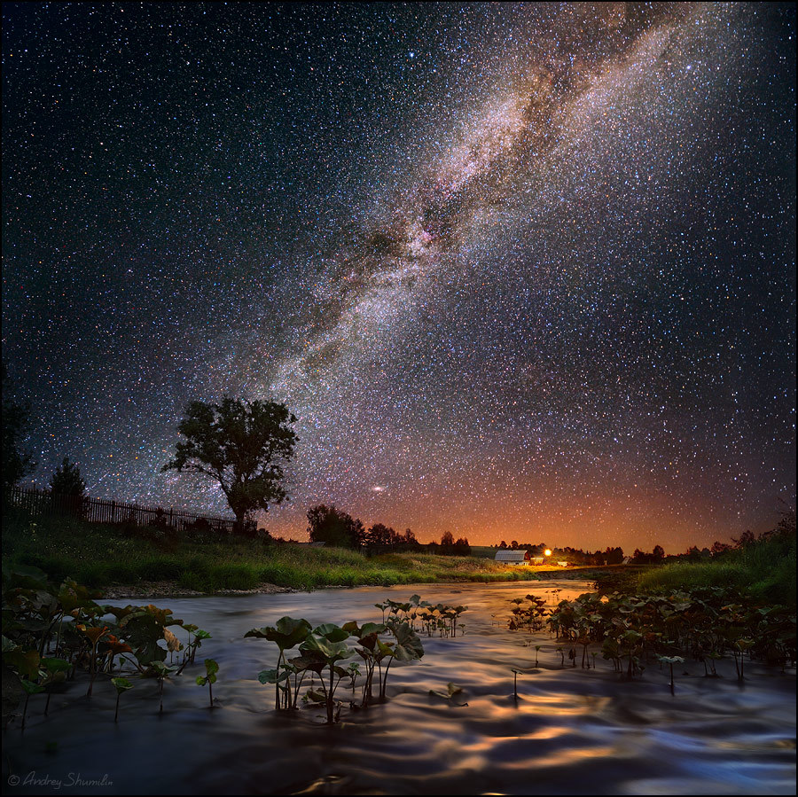 stars, landscape, water, rivers, sunset, sky Smartphone Background