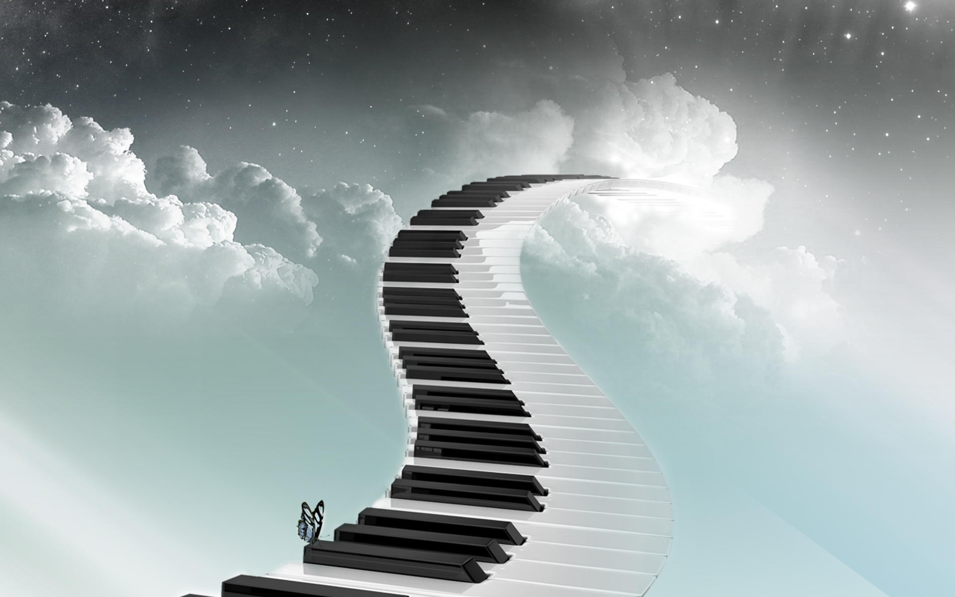 piano, background, gray, fantasy, sky, clouds cellphone