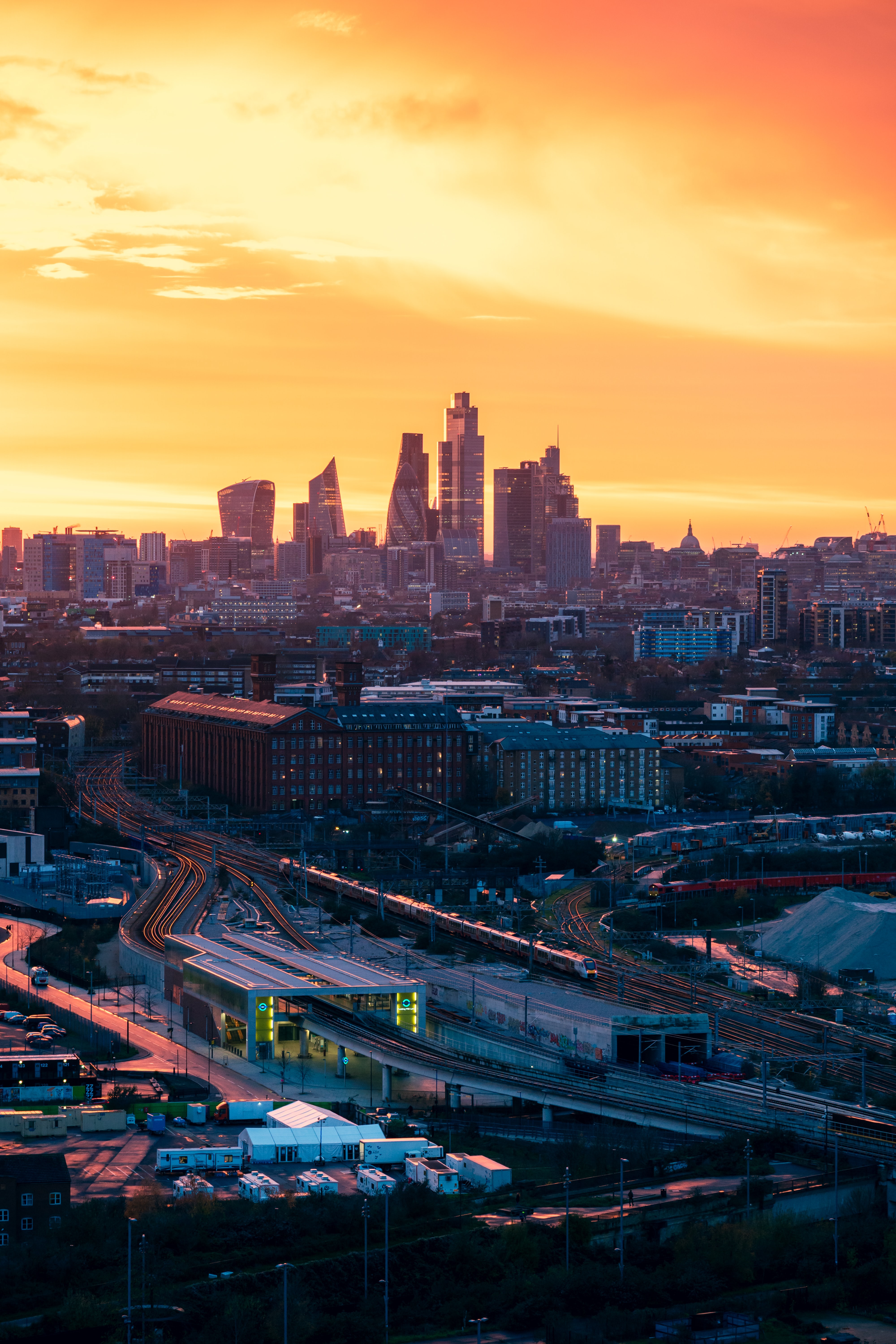 cities, sunset, architecture, city, building, view from above desktop HD wallpaper