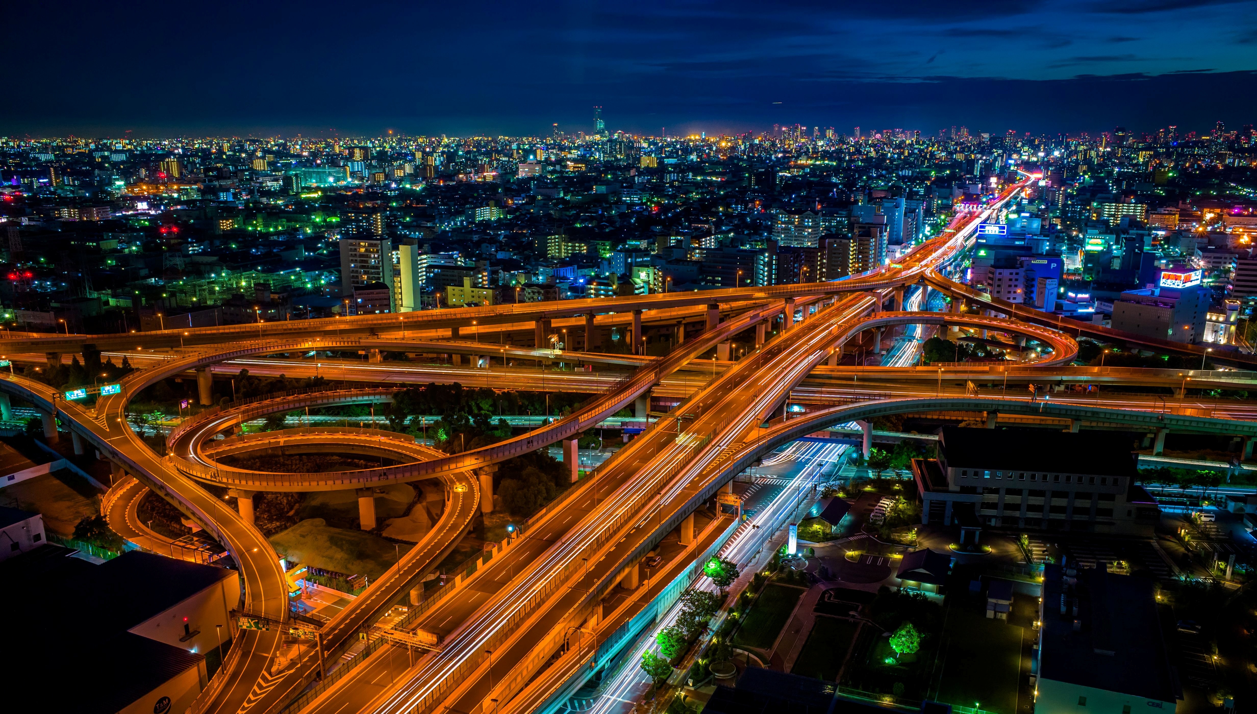 osaka, cities, man made, freeway, japan, night download HD wallpaper