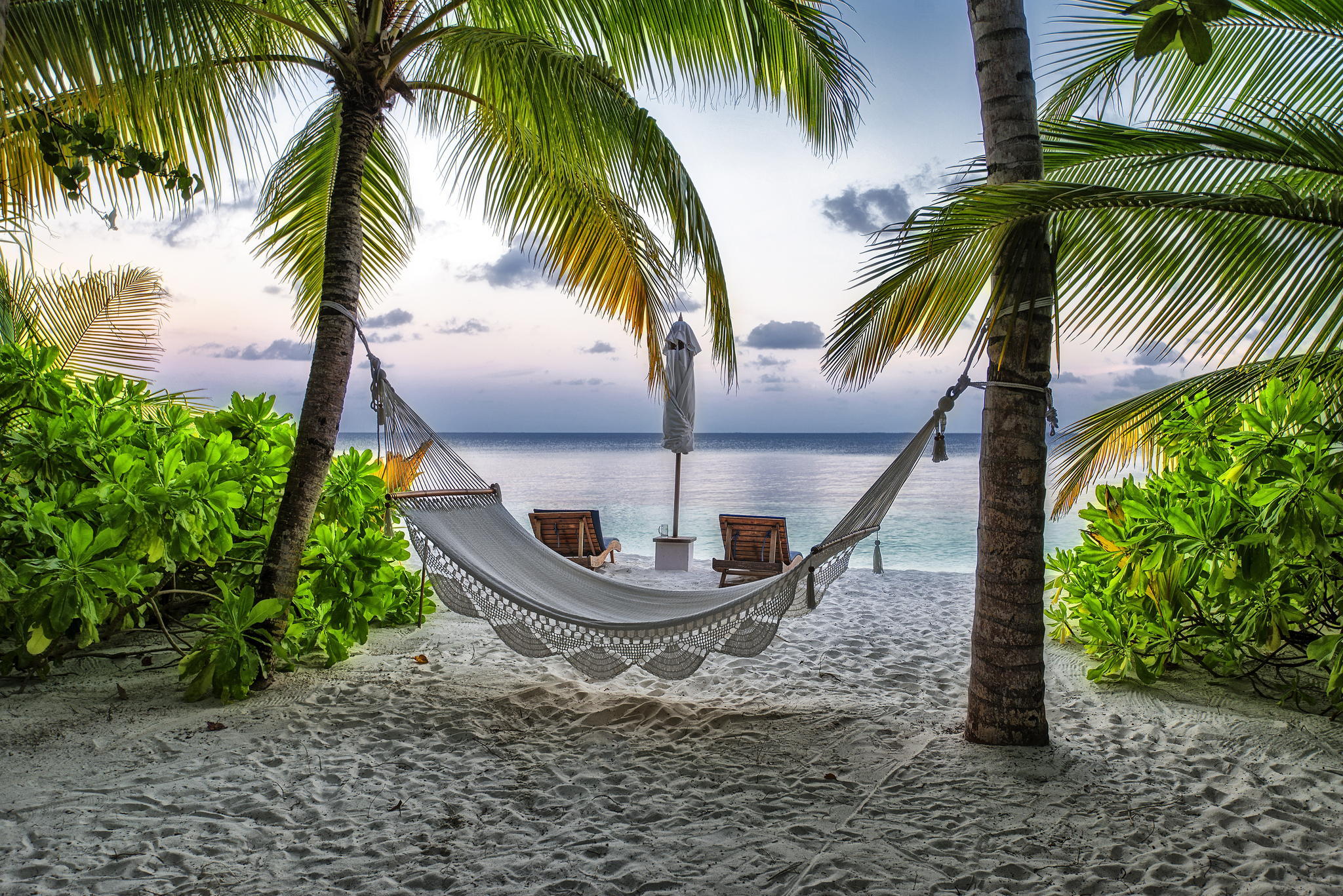 maldives, beach, man made, hammock, holiday, seaside, tropical