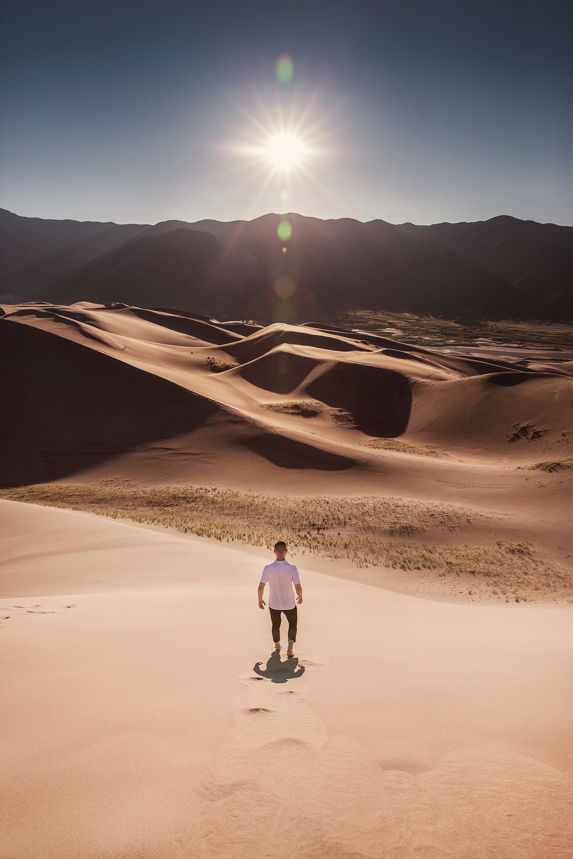 nature, sun, sand, desert, human, person, dunes, links Full HD