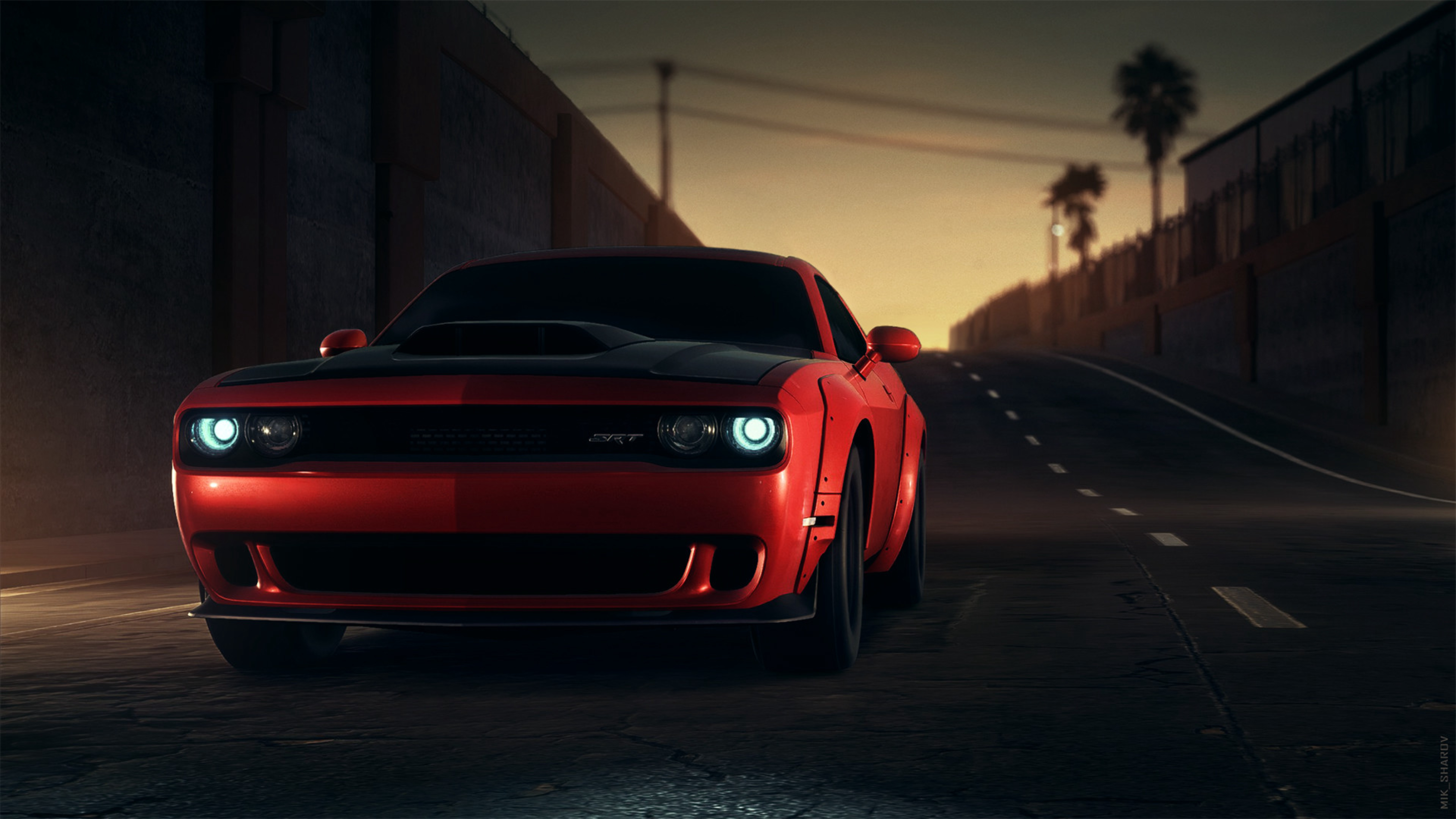 cars, sports car, front view, dodge srt, dodge, headlights, lights, red, sports Smartphone Background