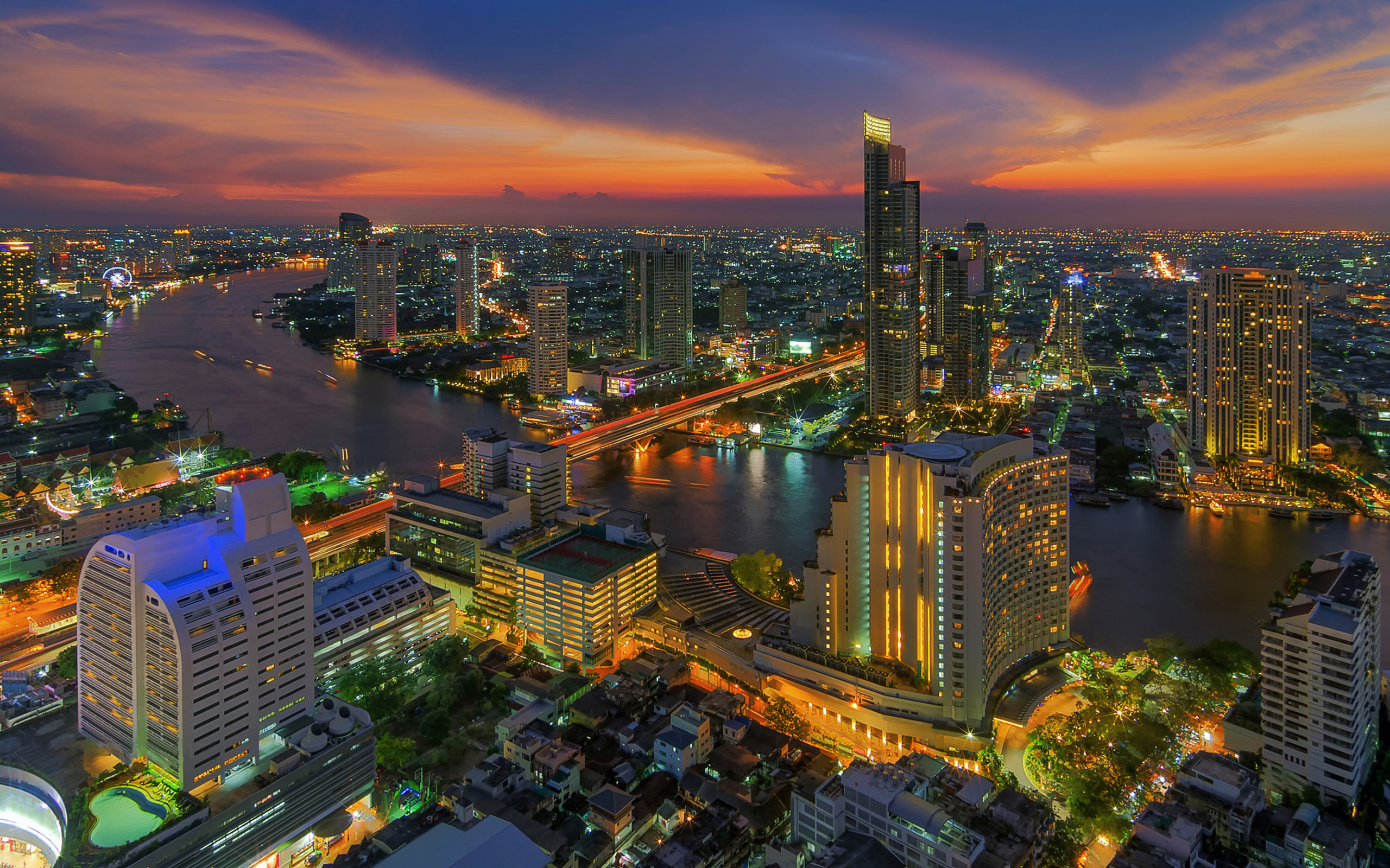 Free download wallpaper Cities, Night, City, Light, Bangkok, Man Made on your PC desktop