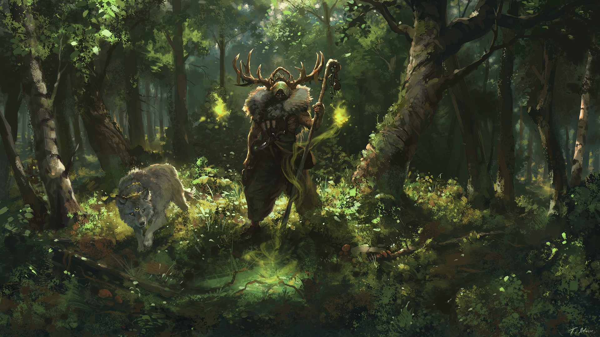 Free download wallpaper Fantasy, Wolf, Druid on your PC desktop