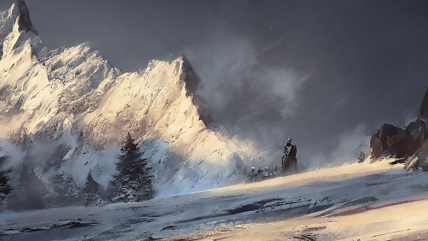 Картина Снежная Долина и человек идущий в далёкие