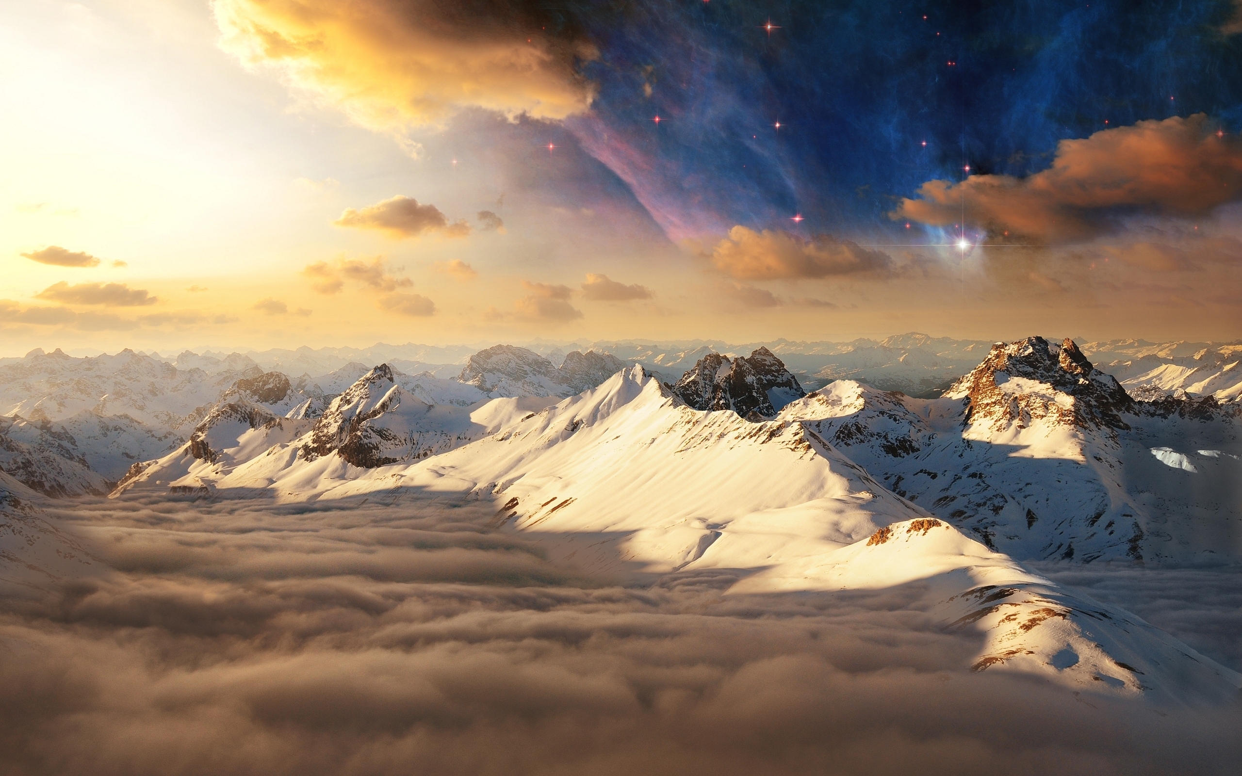 Free download wallpaper Landscape, Winter, Sky, Stars, Starry Sky, Earth, Cloud, Photography, Manipulation on your PC desktop