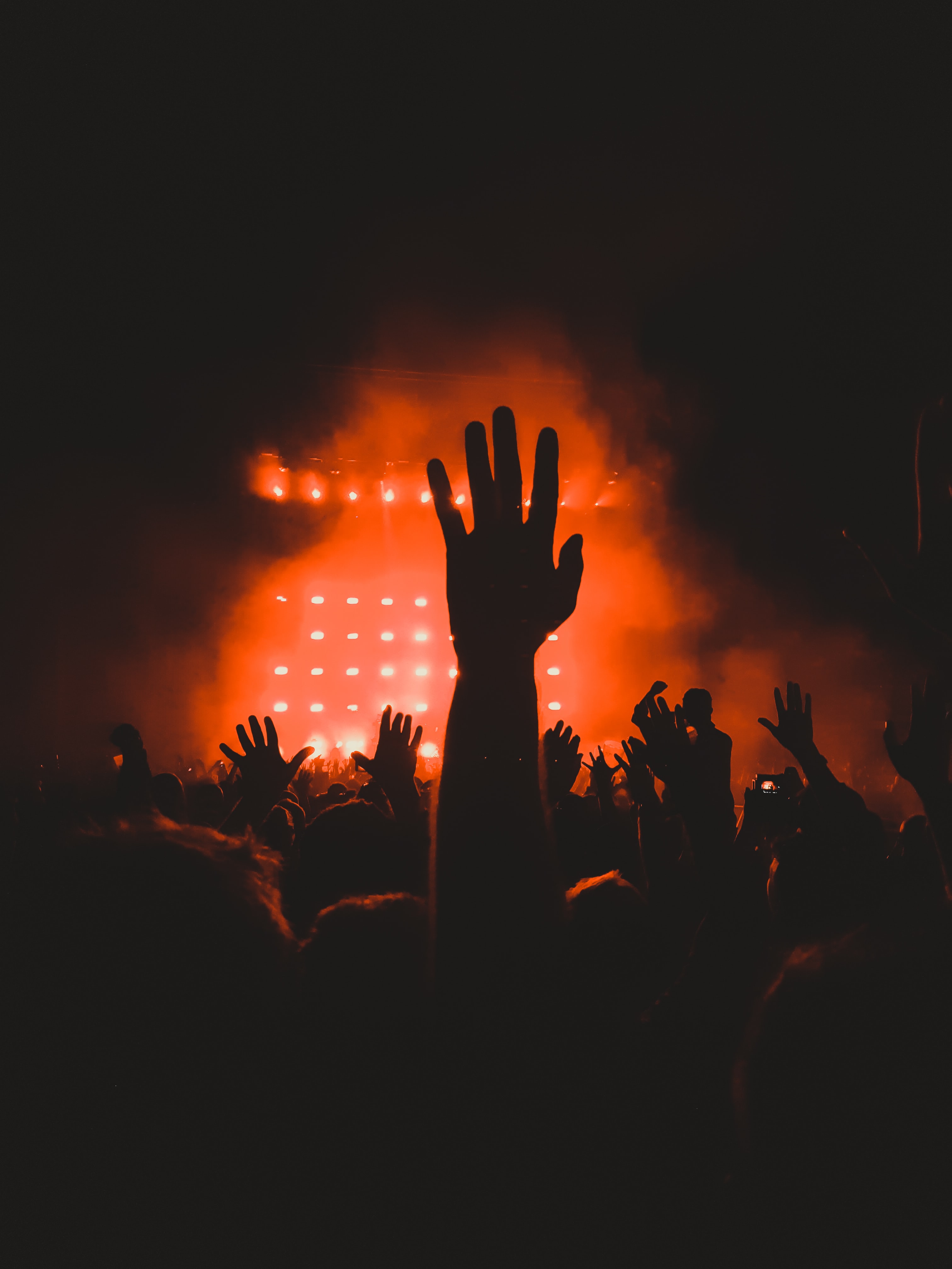 hands, concert, crowd, dark