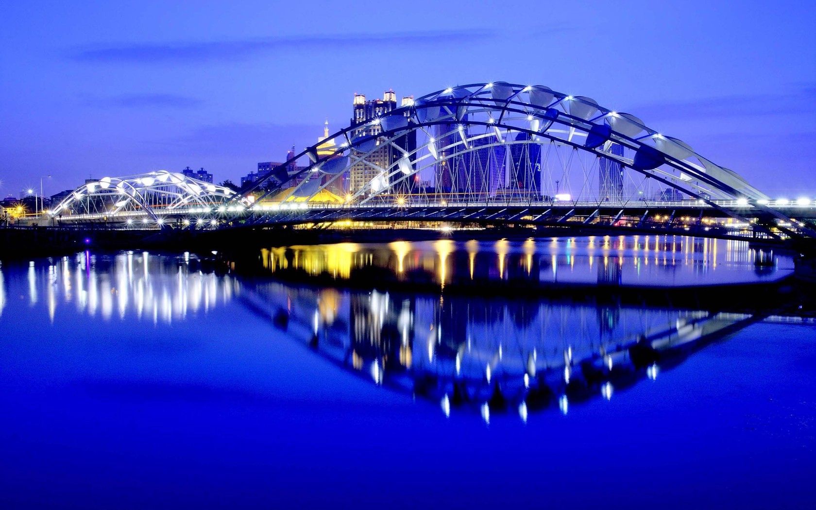 reflection, cities, night, city, lights, bridge Full HD