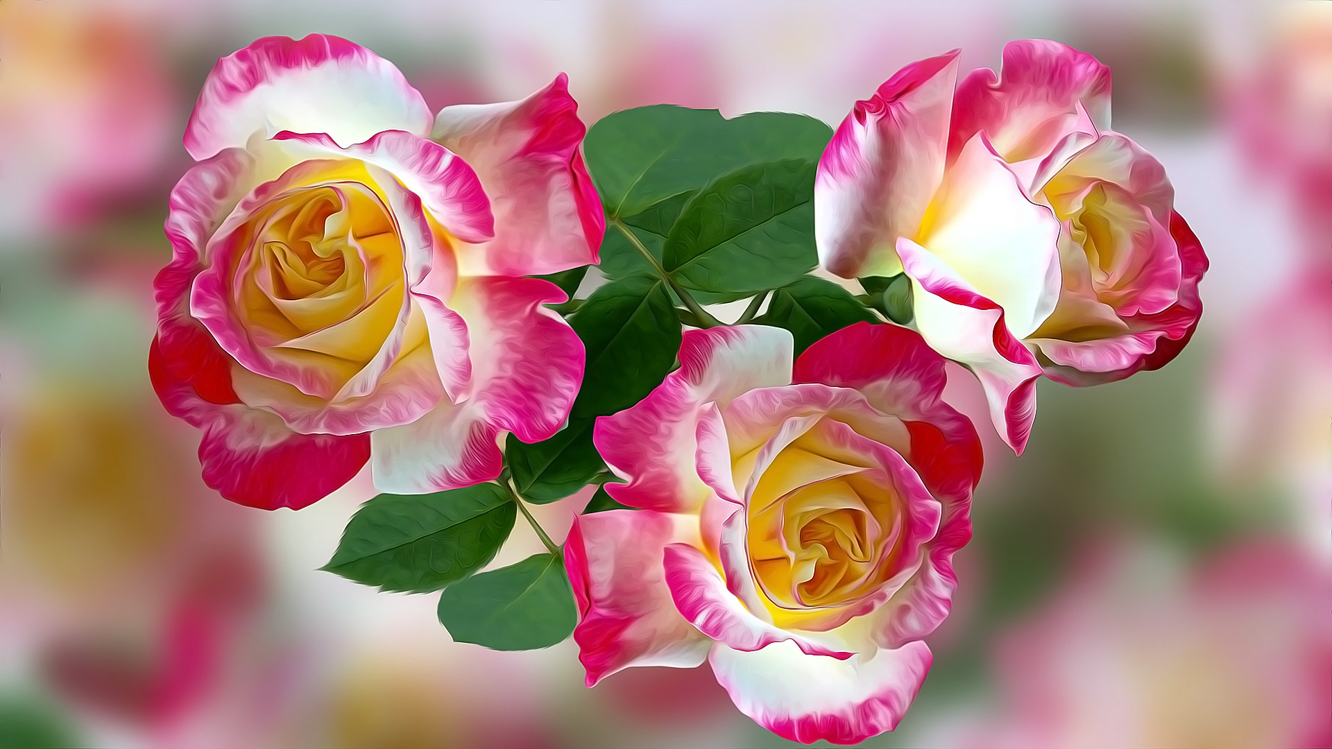 Обои розы желтые с розовым