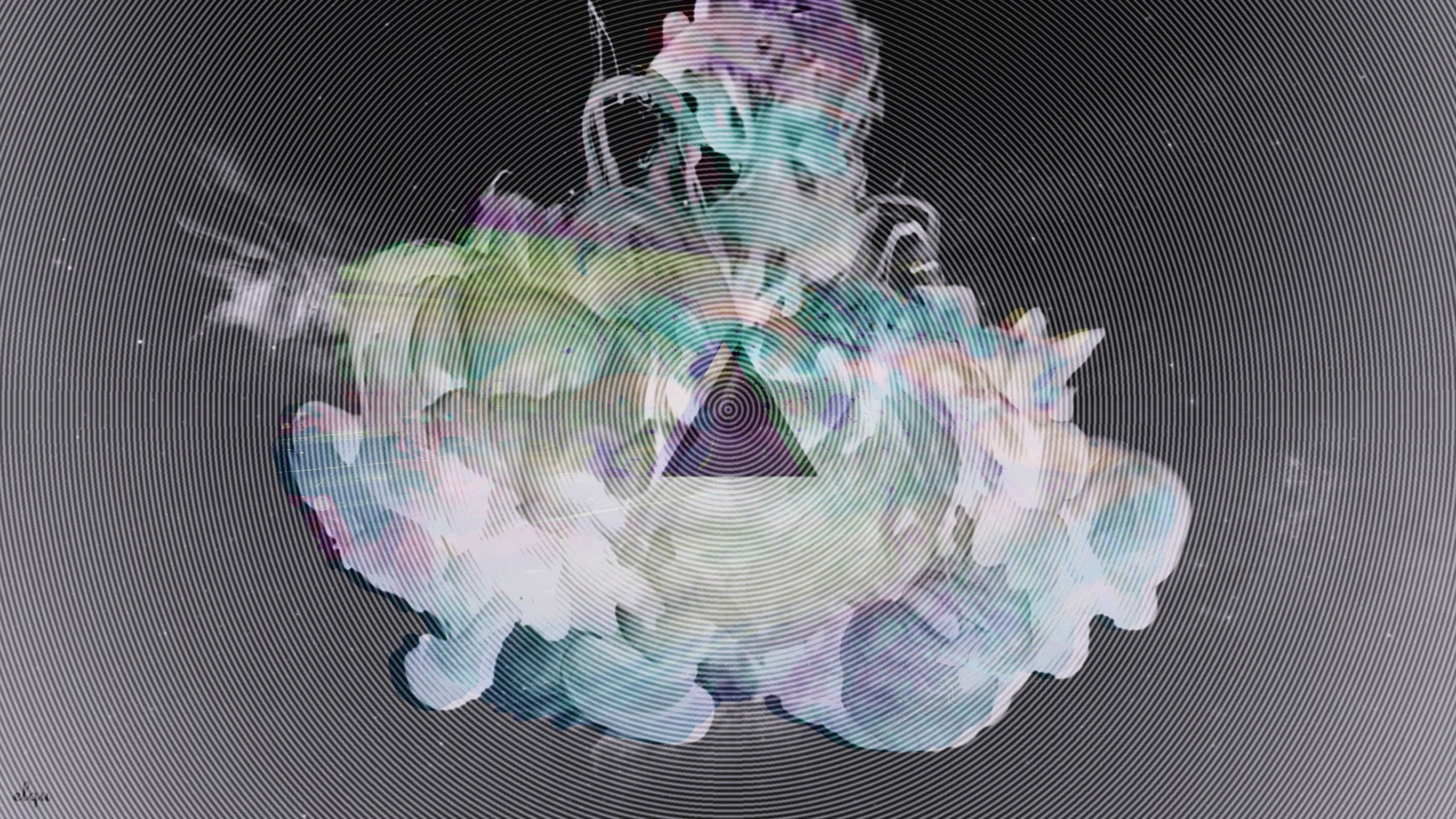 Download mobile wallpaper Motley, Multicolored, Smoke, Abstract, Triangle for free.